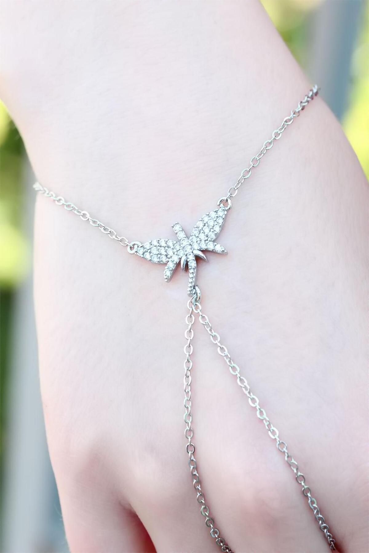 BUTİK AYVİTRİN-Dragonfly Figured Zircon Stone Silver Color Şahmeran Bracelet 2