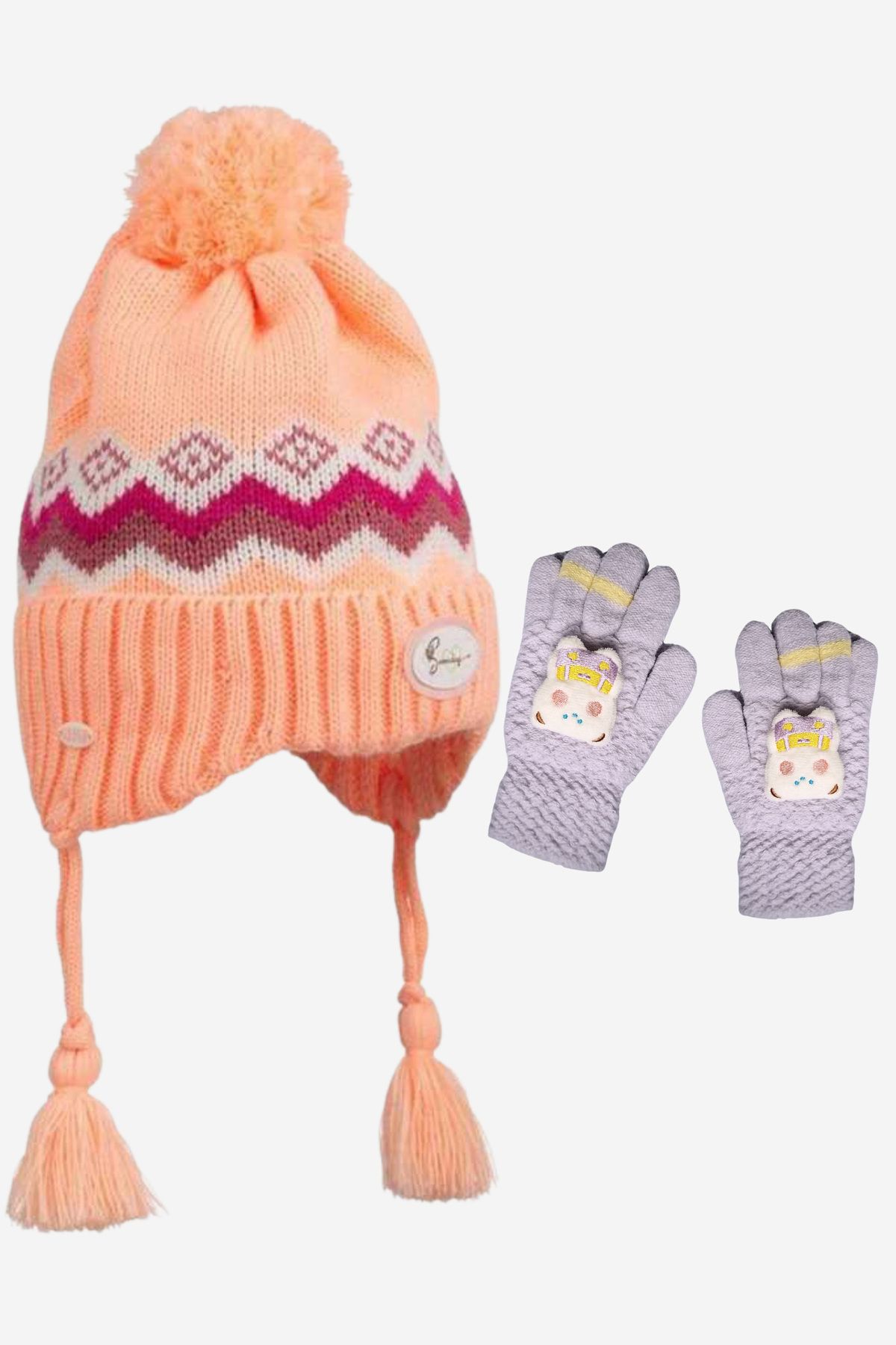 Kitti 4-8 Yaş Kız Çocuk Kulaklıklı Bere & Eldiven 2'li Takım