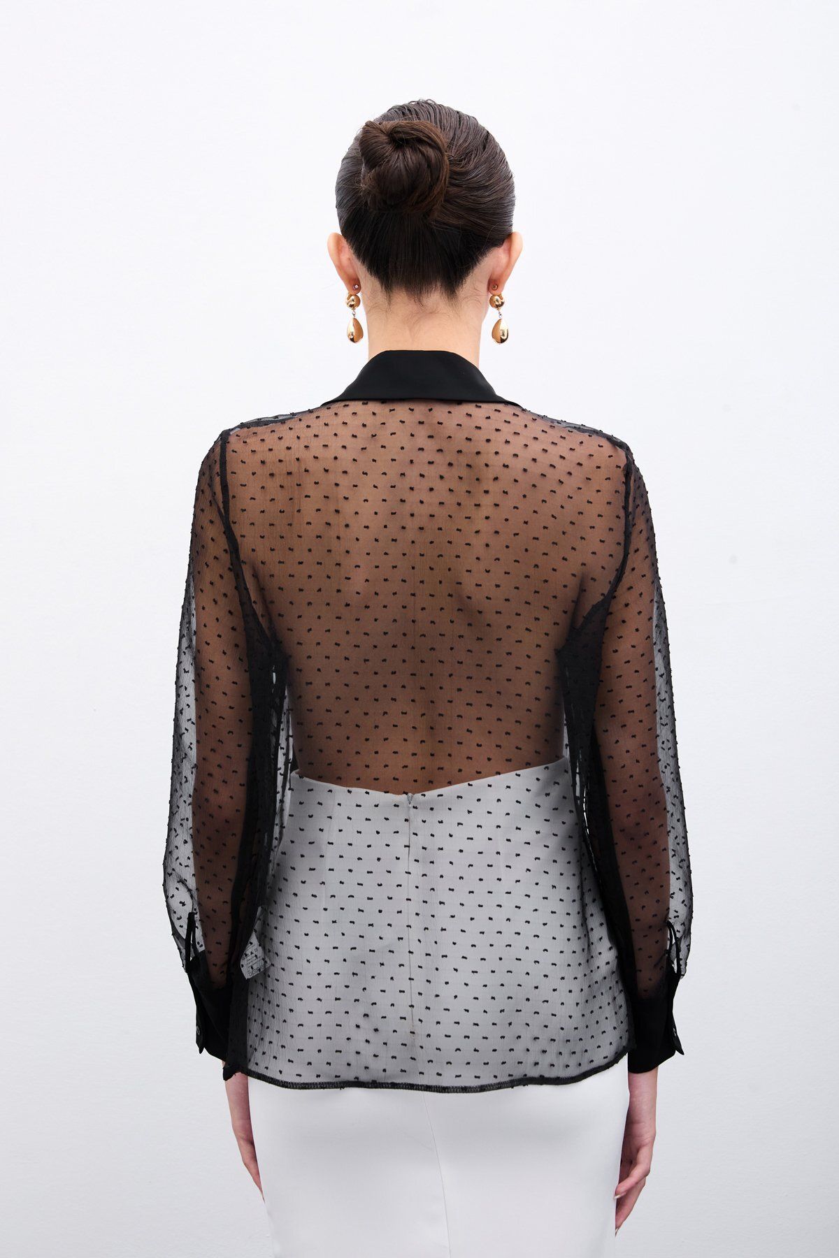 Sateen-Organza Detailed Shirt - Black 7