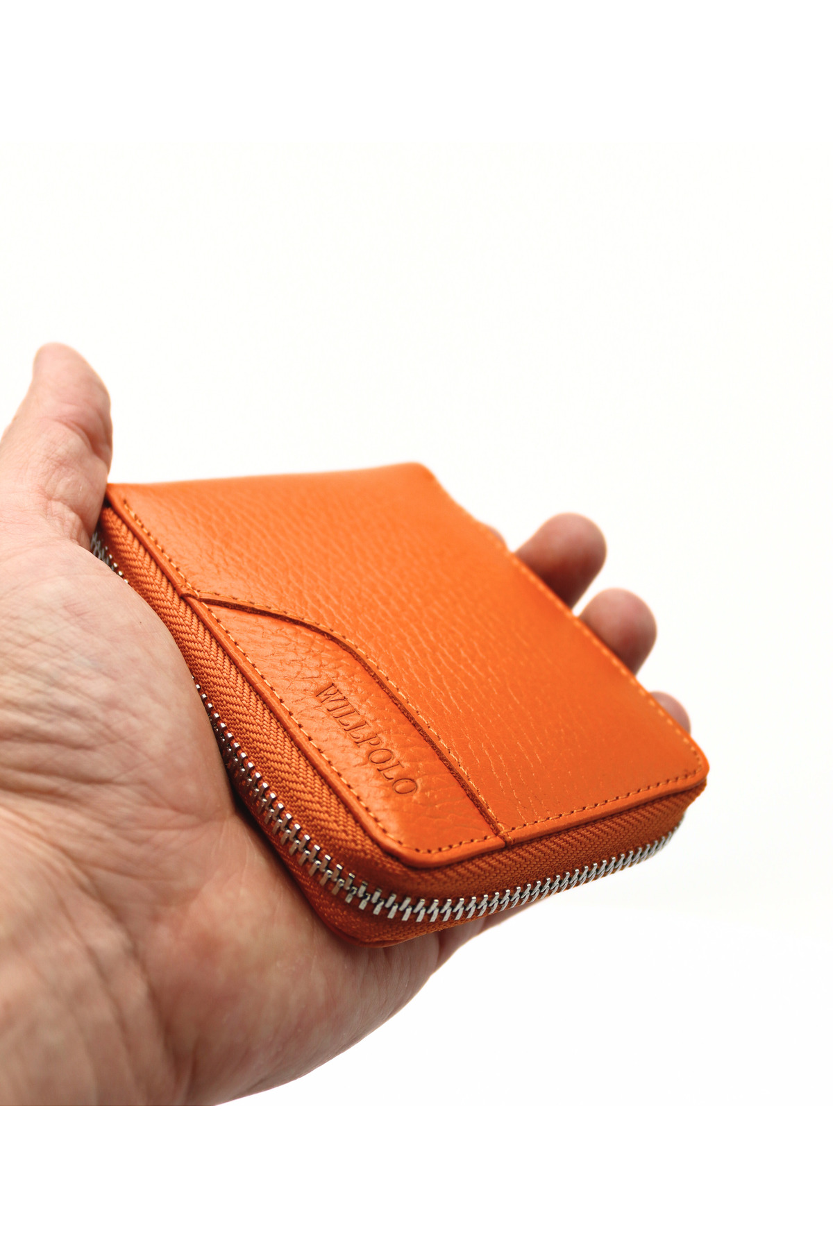 willpolo WP781 Hakiki Deri Fermuarlı Cüzdan Fermuar Kapamalı Turuncu Unisex Deri Cüzdan görsel 4