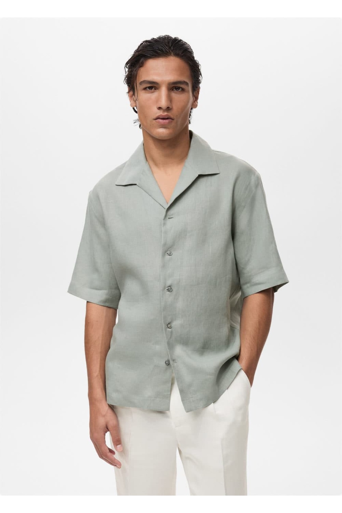 %100 keten kısa kollu gömlek