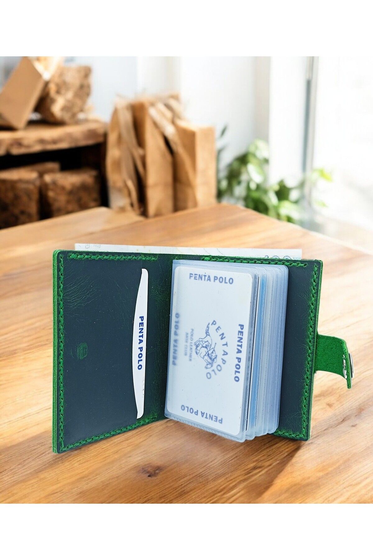 KUVARK-Multi-Compartment Transparent Compartment Wallet - Business Card Holder |   Genuine Cowhide |   Handmade 4