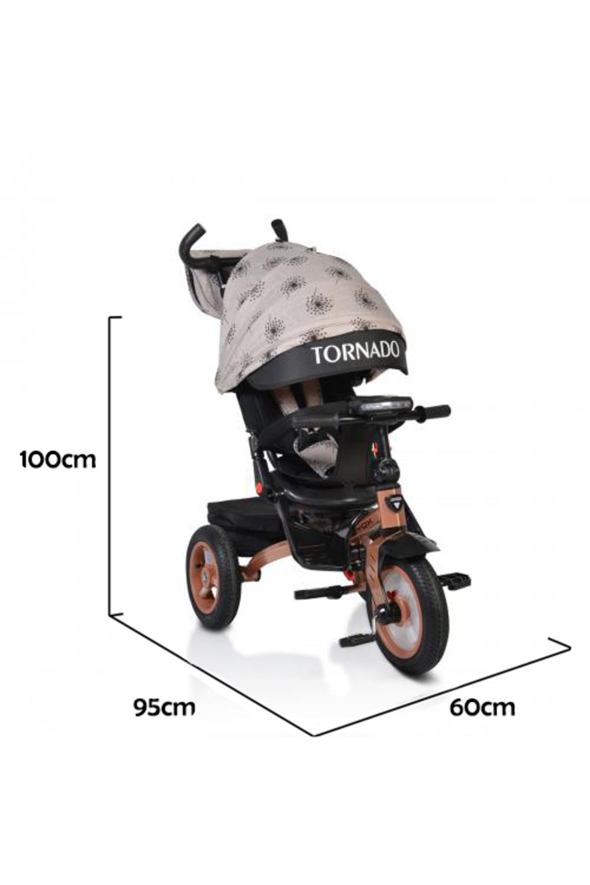 OEM-Tricicleta copii 3-6 Ani, Byox Tornado Bej, scaun reversibil,pozitie de somn, anvelope gonflabile 14