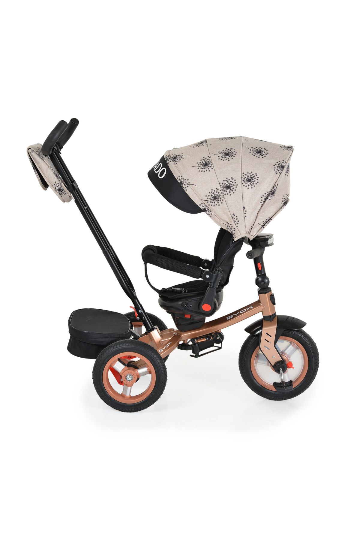 OEM-Tricicleta copii 3-6 Ani, Byox Tornado Bej, scaun reversibil,pozitie de somn, anvelope gonflabile 13