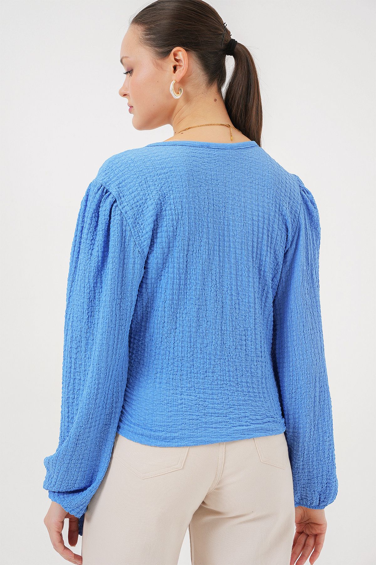 Bigdart-Blue Wrap Knitted Blouse - 0441 5