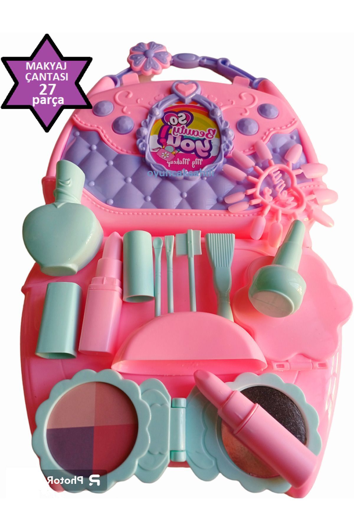 OYUNCAKSAHİLİ Çantalı Makyaj Güzellik Çantası 26+1 Pcs Oyuncak Ayna Ruj Parfüm Tırnak Çanta Evcilik Setleri fotoğrafı 3 (önizleme)