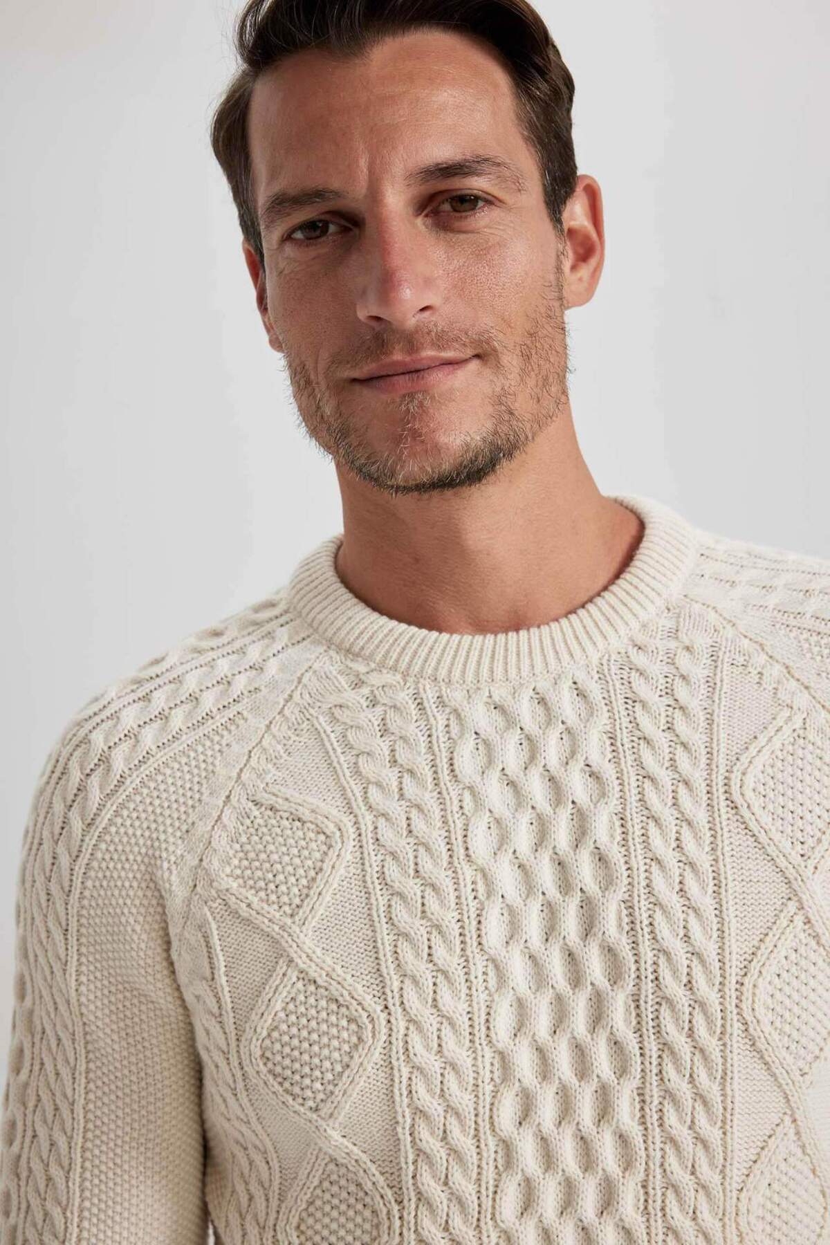 DeFacto-Standard Fit Regular Cut Knit Detailed Crew Neck Knitwear Sweater B3290Ax23Wn 7