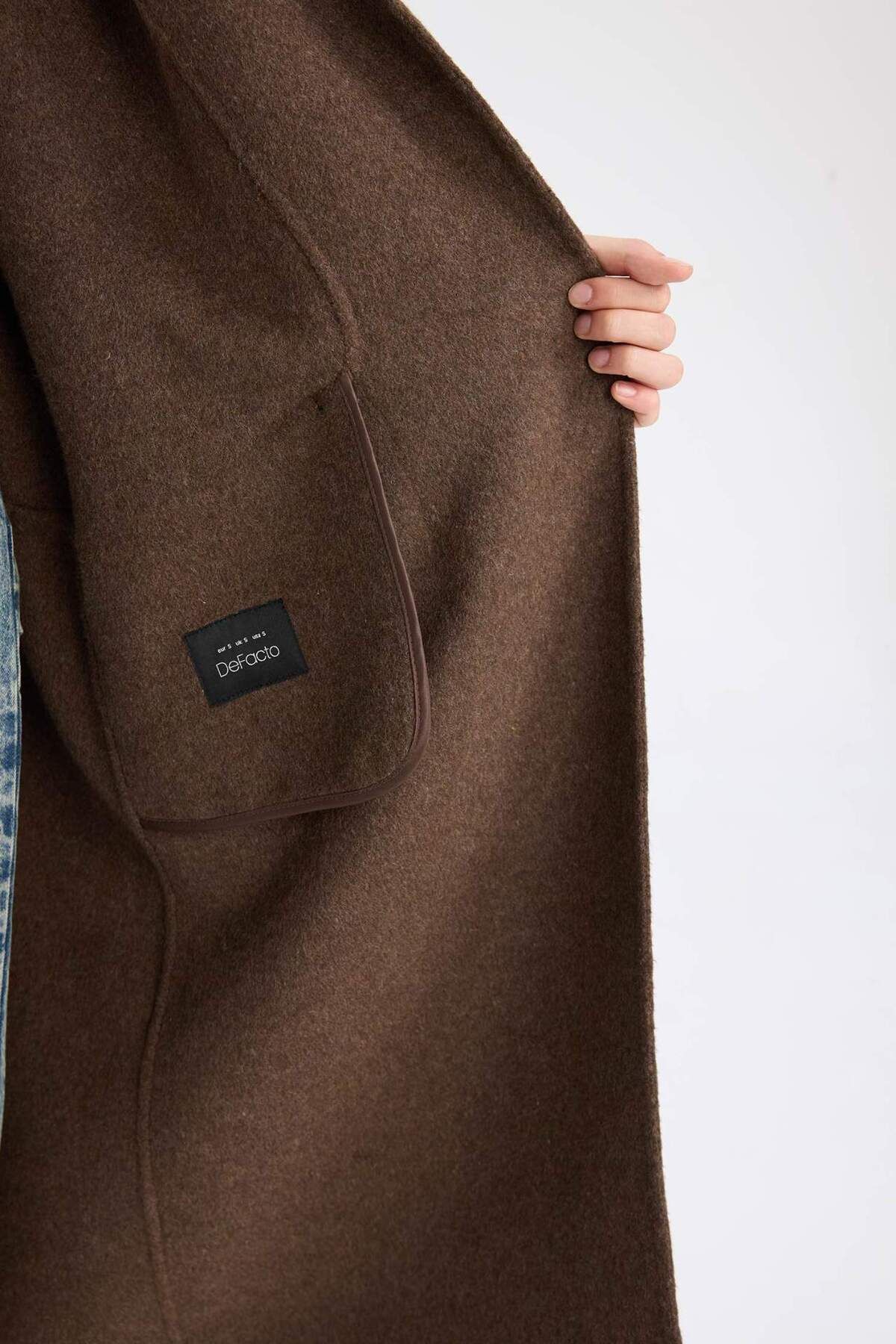 DeFacto-Long Wool Blend Stamp Coat and Shawl Set of 2 - Pockets and Buttons D4000Ax24Wn 7