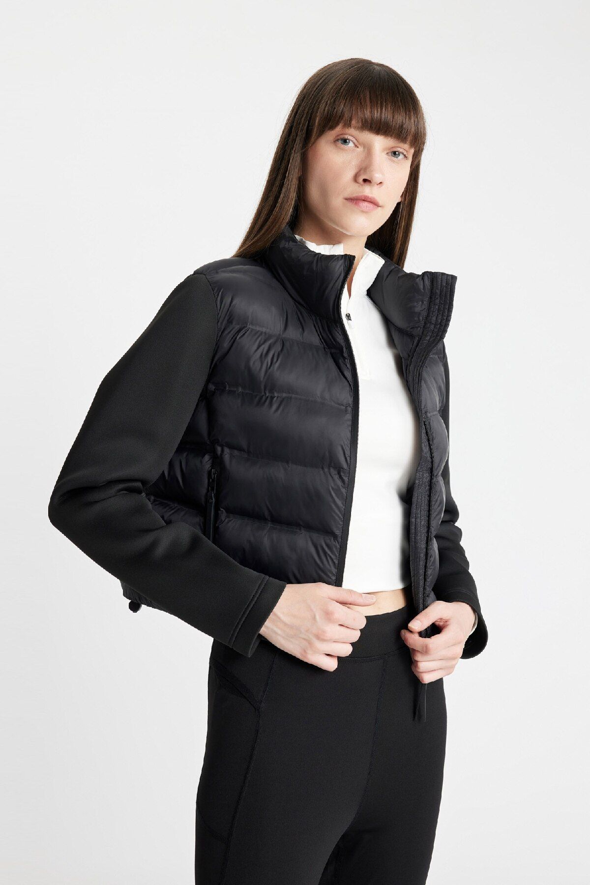 DeFacto-Stand Collar Zipper Scuba Sleeve Puffer Jacket - Pockets, Short C7536Ax24Wn 3