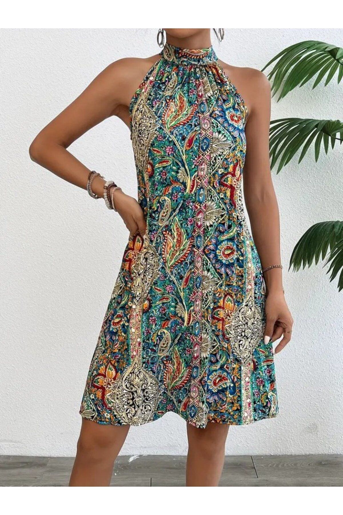 Masspera-Off Shoulder Halter Print Dress 3