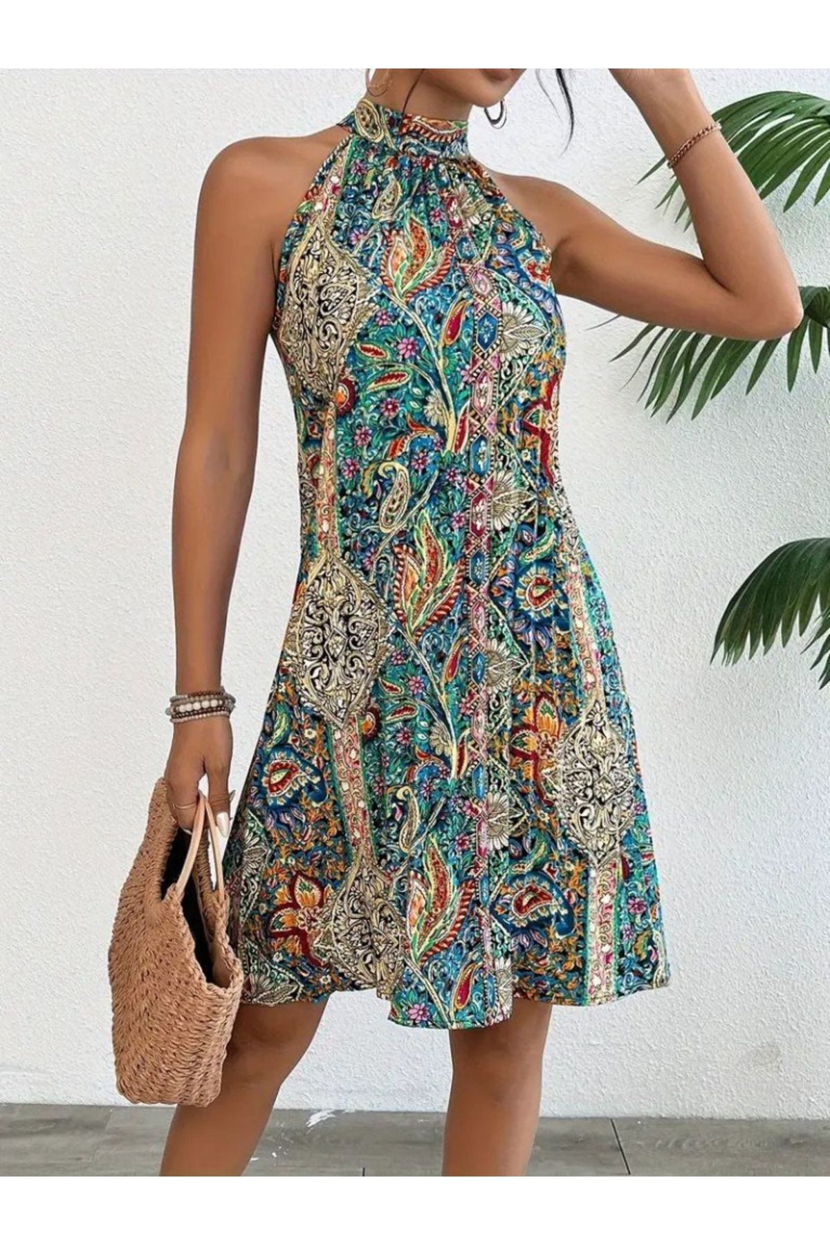 Masspera-Off Shoulder Halter Print Dress 5