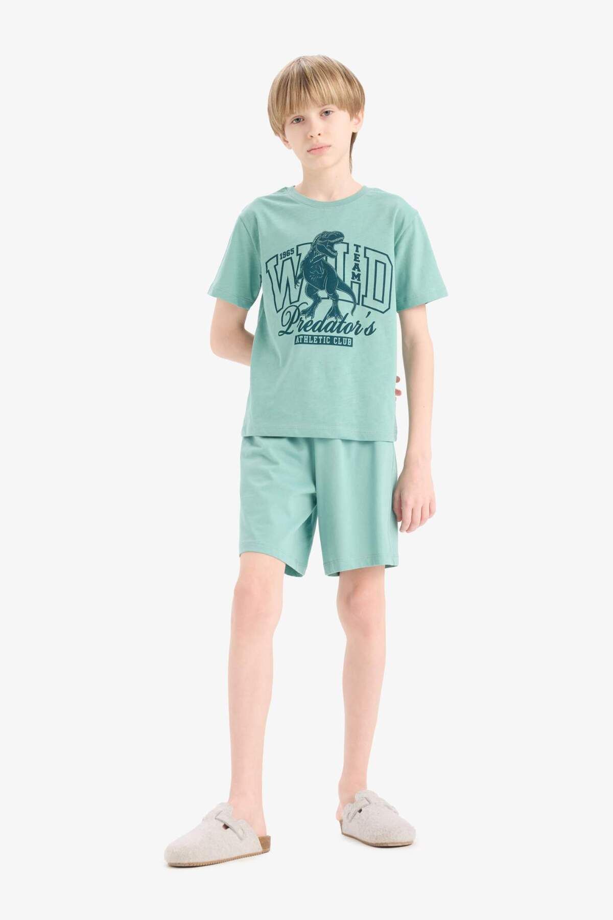 DeFacto-Boy's Pajama Sets Printed Short Sleeve Top with Elastic Waist Shorts E6649A825Sm 2