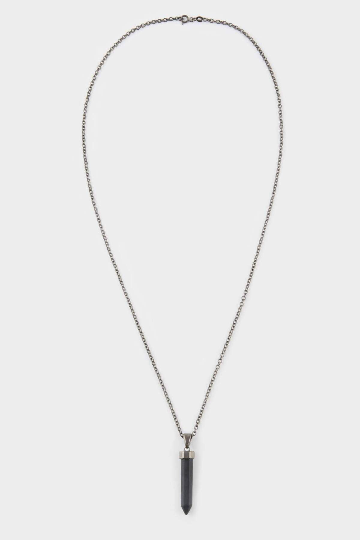 DeFacto-Unisex-Halskette mit Onyx-Stahlstück und Stahlkette E6296AXNS 3