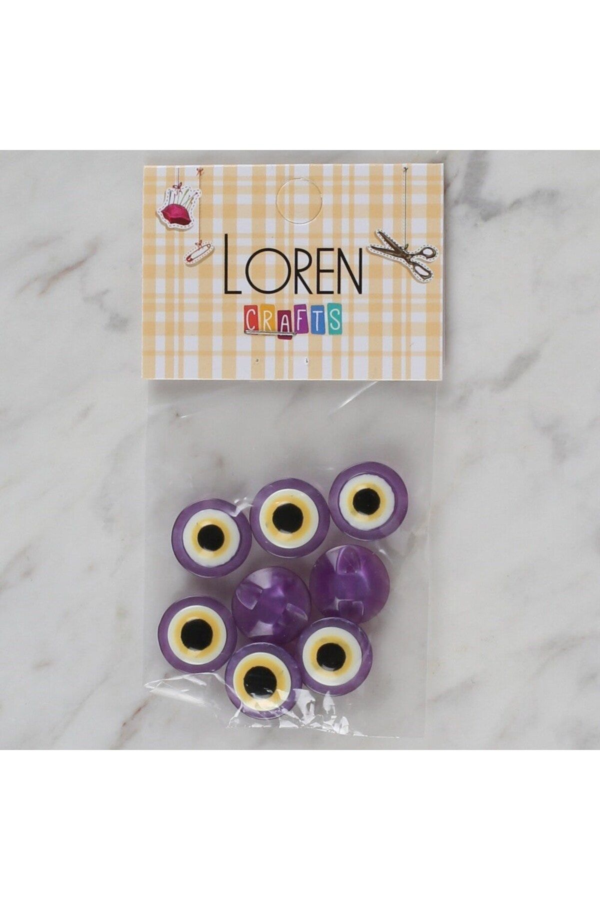 New Things Loren Crafts mor 8 li nazar boncuğu düğme