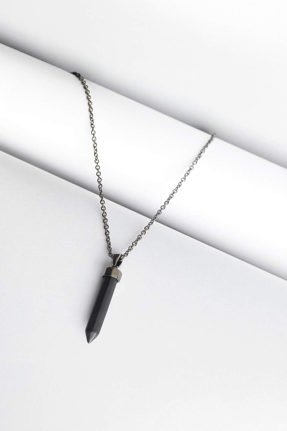 DeFacto-Unisex-Halskette mit Onyx-Stahlstück und Stahlkette E6296AXNS 1