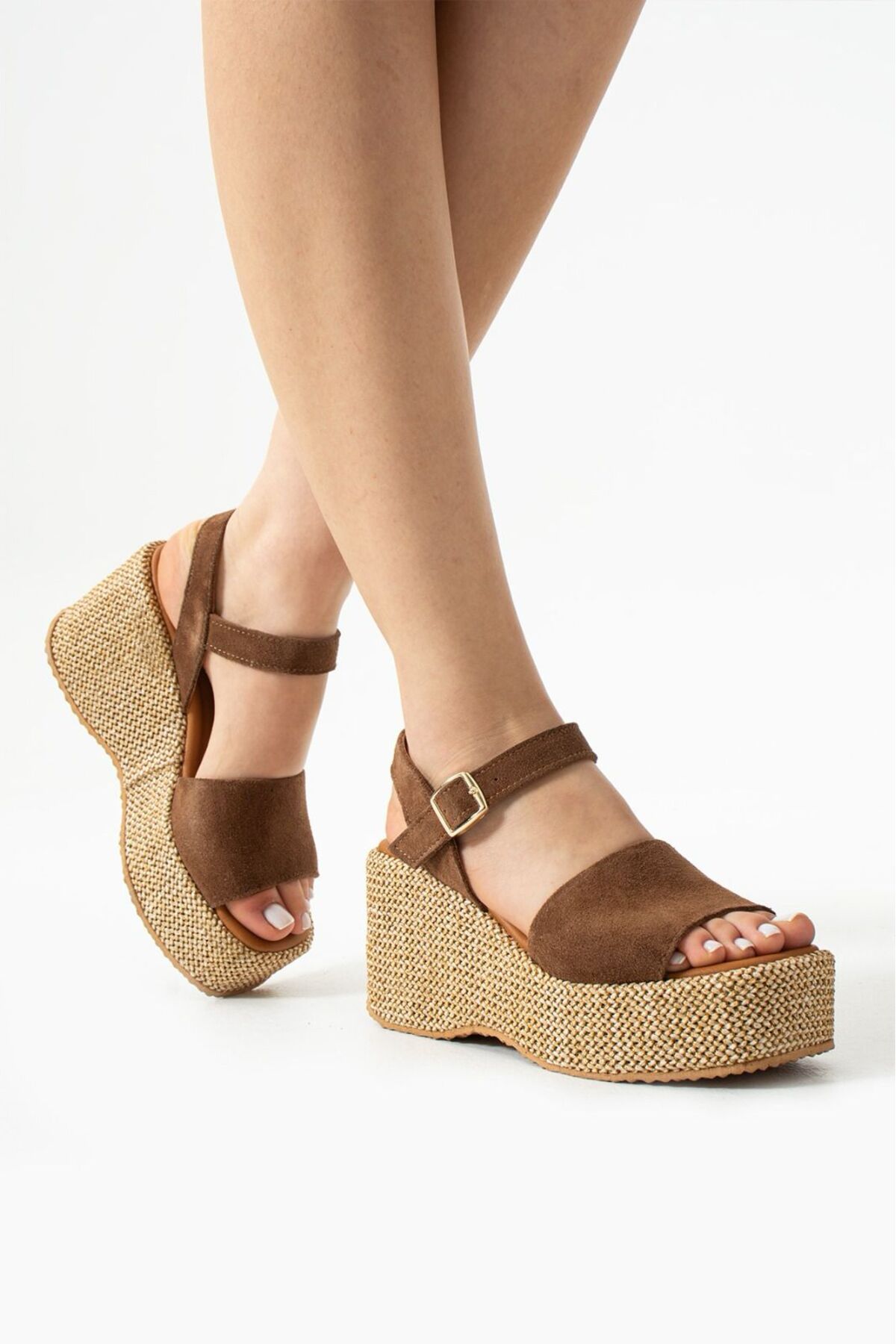 CICIKIZ-Wedge Heel Leather Straw Women's Sandals 2