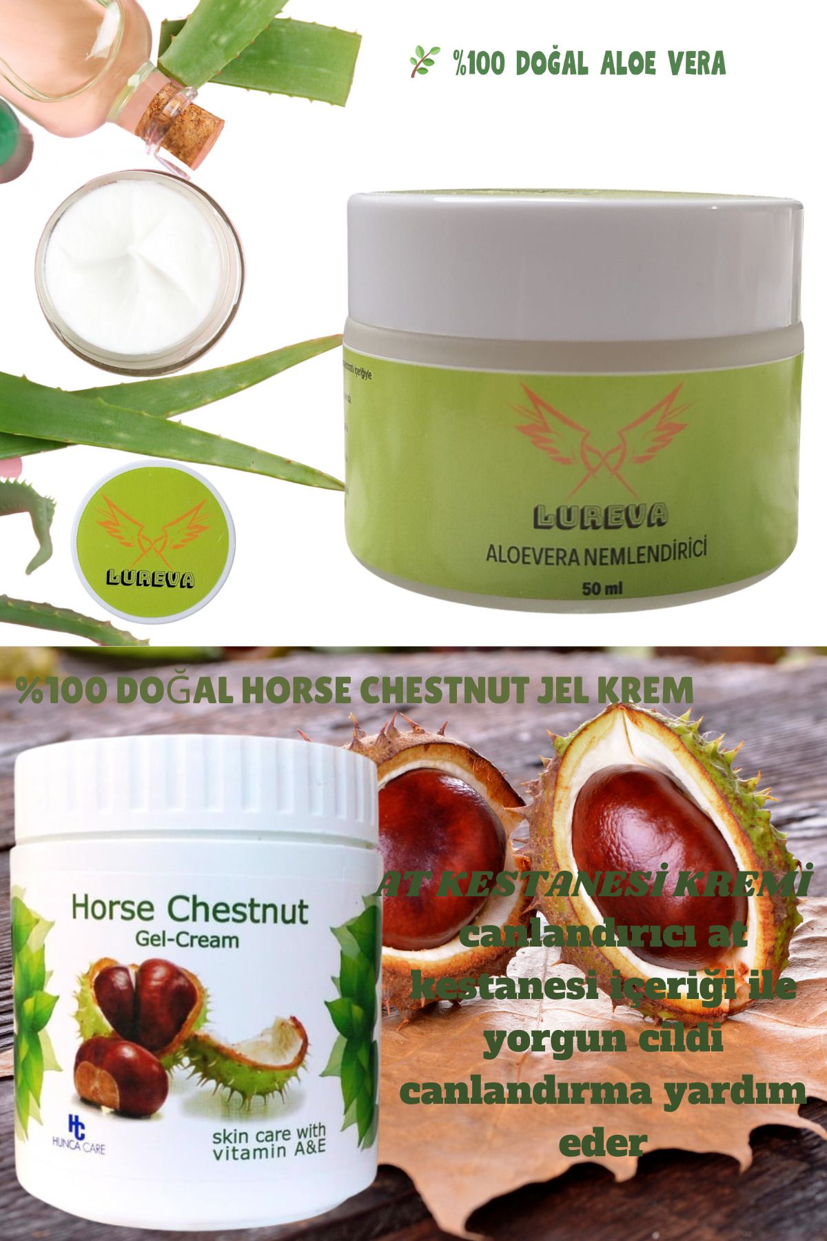 LUREVA Care At Kestanesi Kremi 500 ml Horse Chestnut Gel - Cream Aleo Vera Nemlendirici Krem 50ml