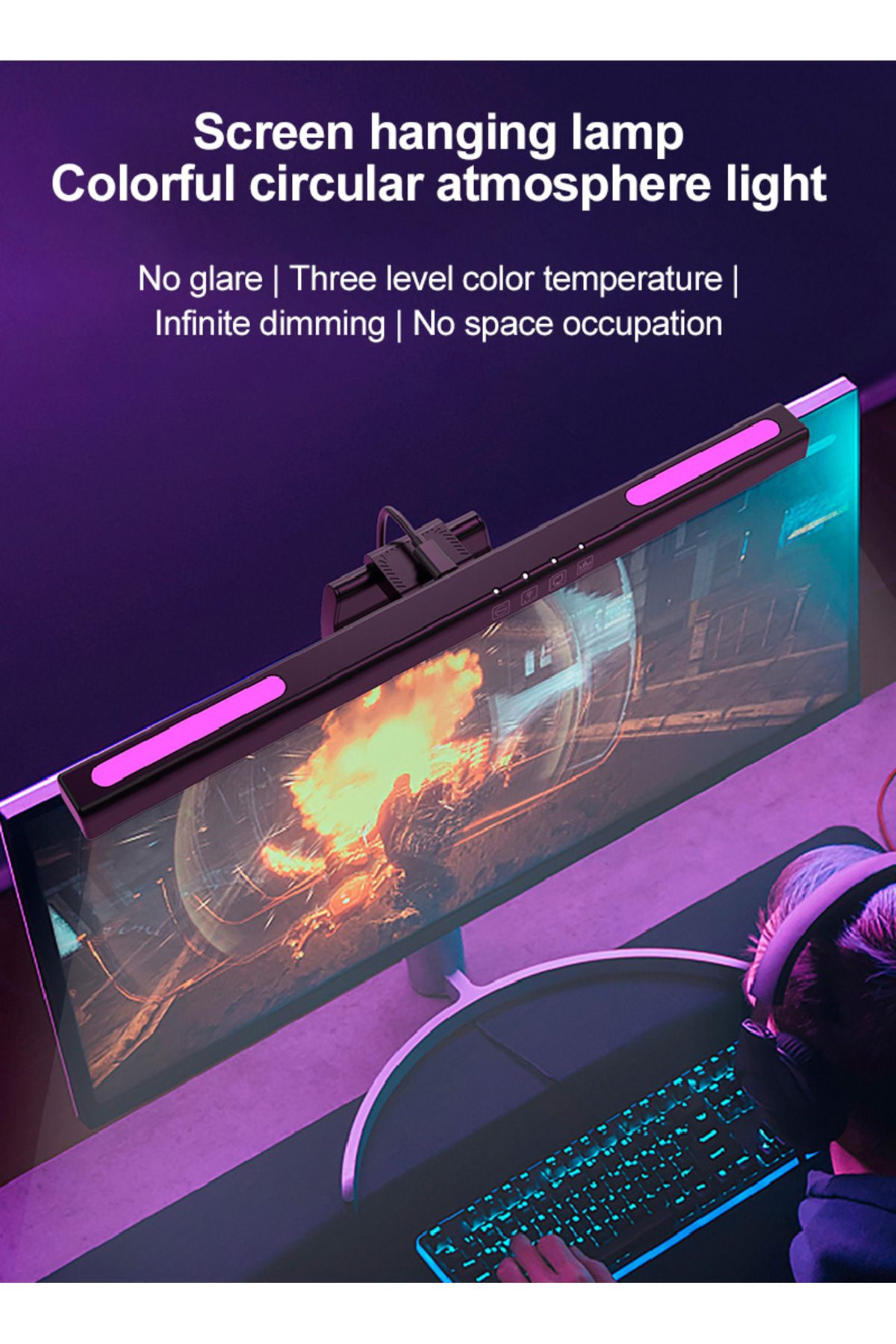 FlashHawk-Computer Monitor Light with RGB Colorful Ambient Light，USB Powered Monitor Lamps 4