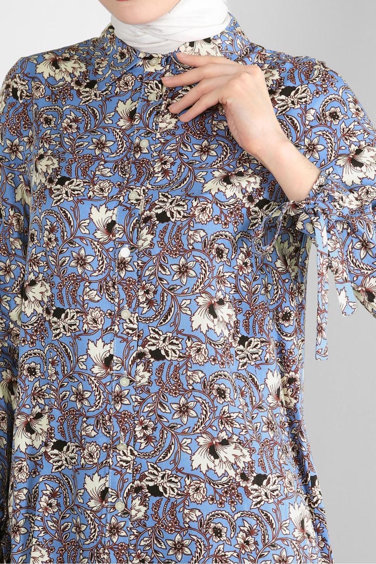 Alvina-PATTERNED CUFFS BINDING DETAIL BLUZ 43714 4