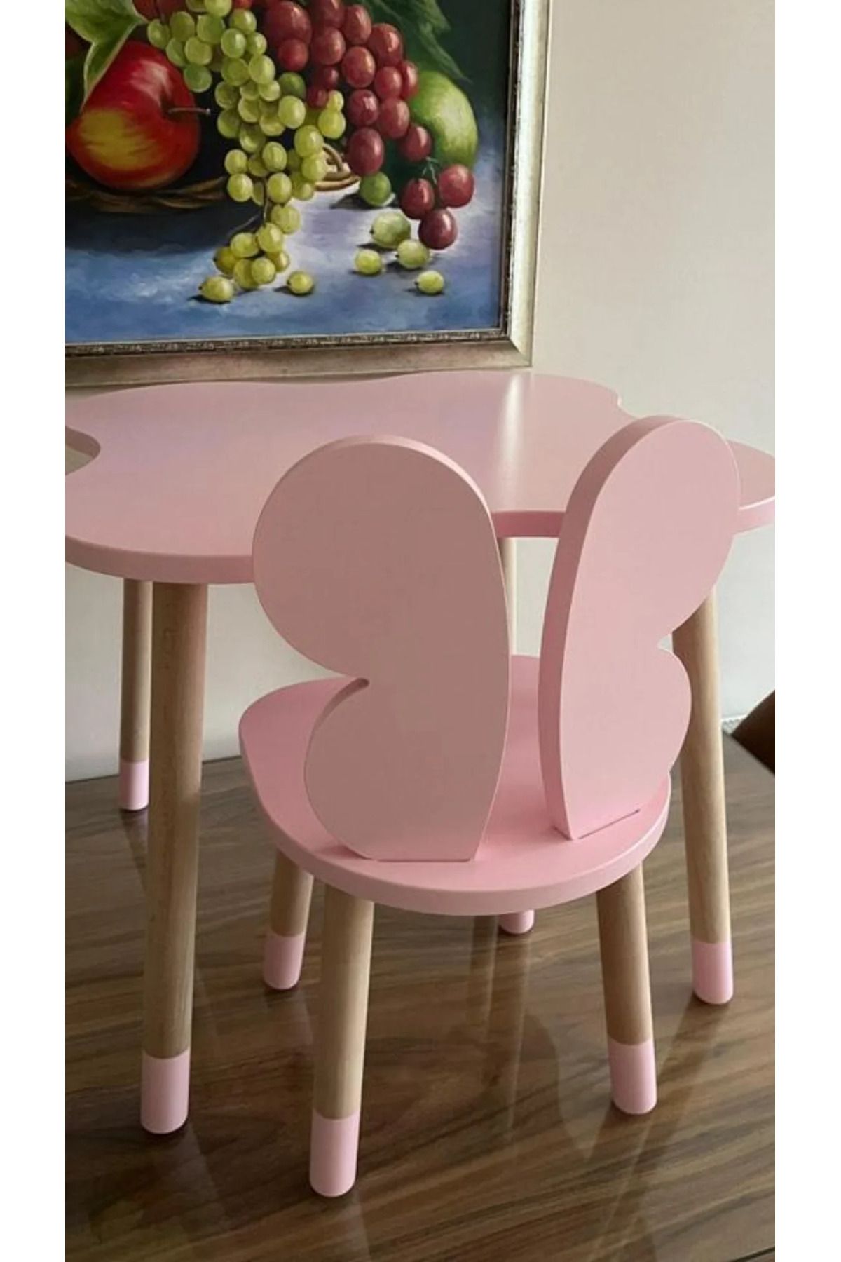 All For Claps Kelebek set, Pembe oturak Kelebek Sandalyeli, Çocuk Odası Montessori Aktivite Masası