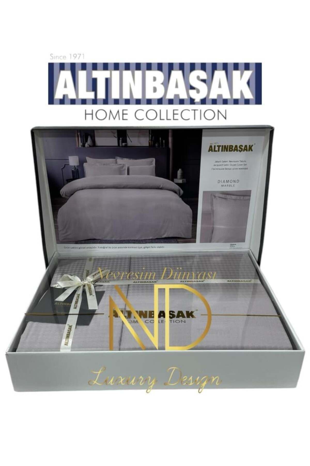 FAYMEM GLOBAL Jakarlı Saten Çift Kişilik Nevresim Takımı Dıamond Marble