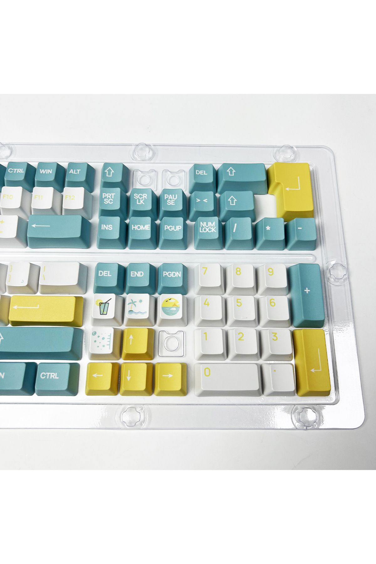 FlashHawk-PBT Arabic Keyboard Caps, Sublimation Mixed Color Theme Keycaps Adapts to Keyboard Blue White 3