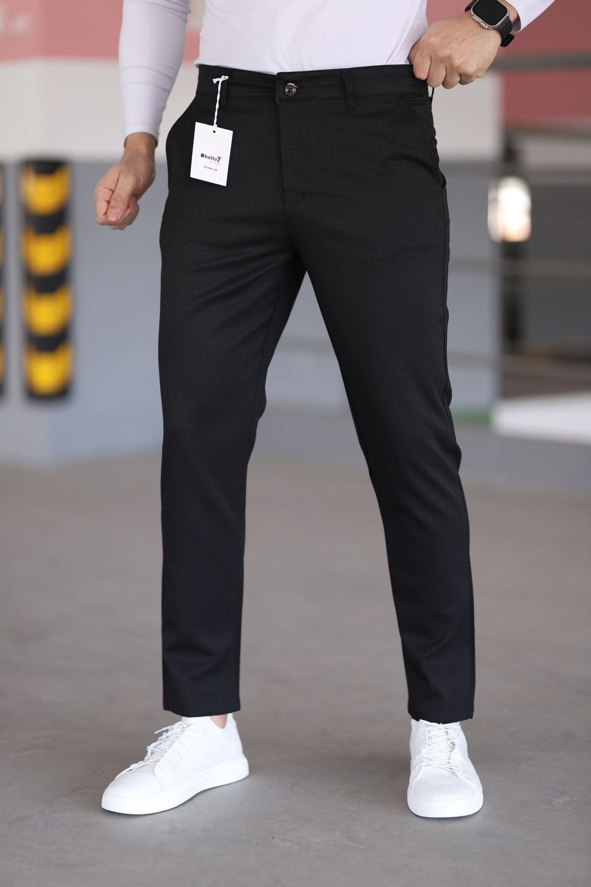 hello7 Erkek Siyah Slim Fit Esnek Likralı Kaliteli Keten Pantolon