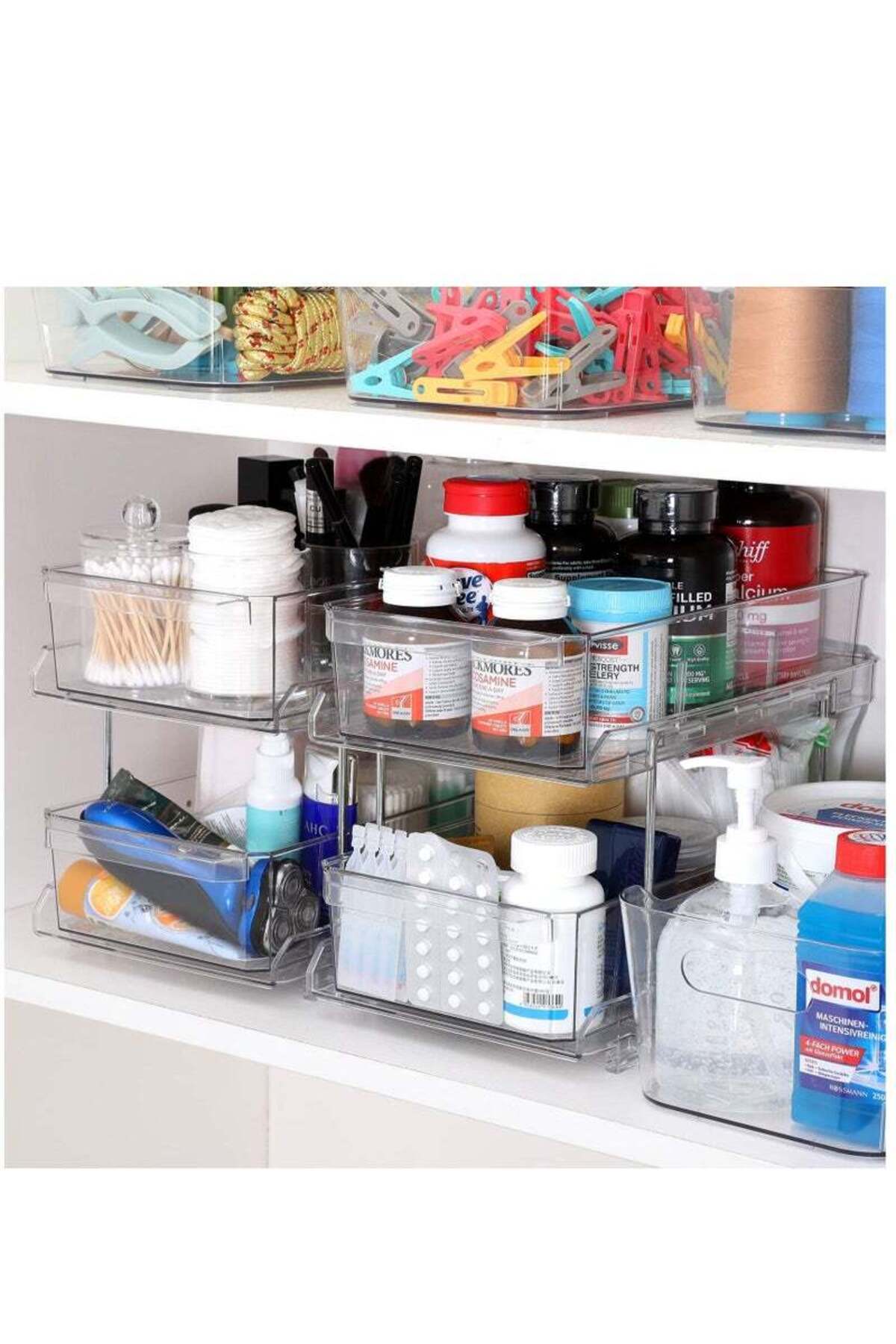COOYA-2-piece double-layer transparent storage box,with removable dividers,pull-out design,for bathroom 5