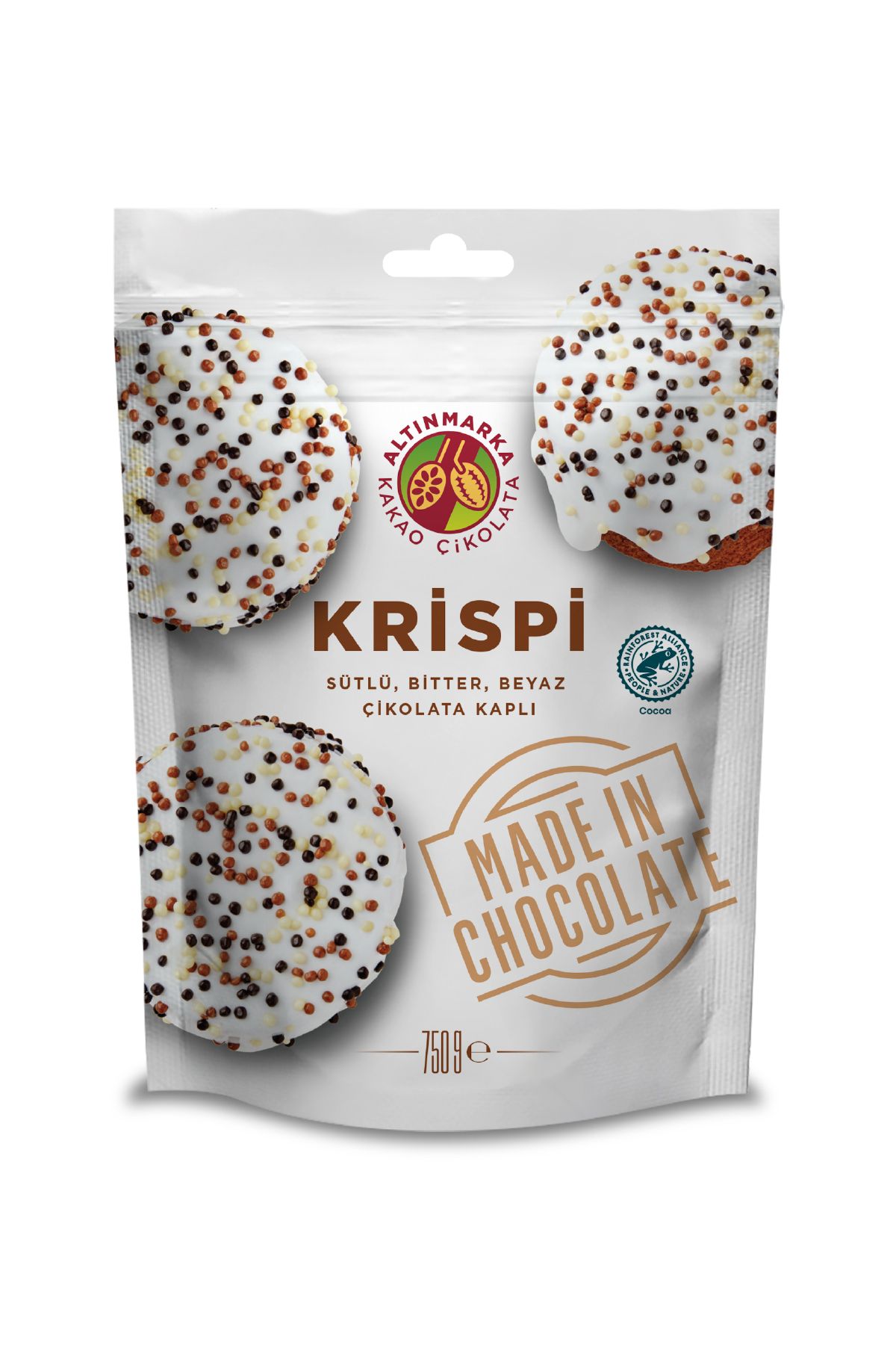 Altınmarka Sütlü, Bitter, Beyaz Çikolata Kaplı 750gr Krispi