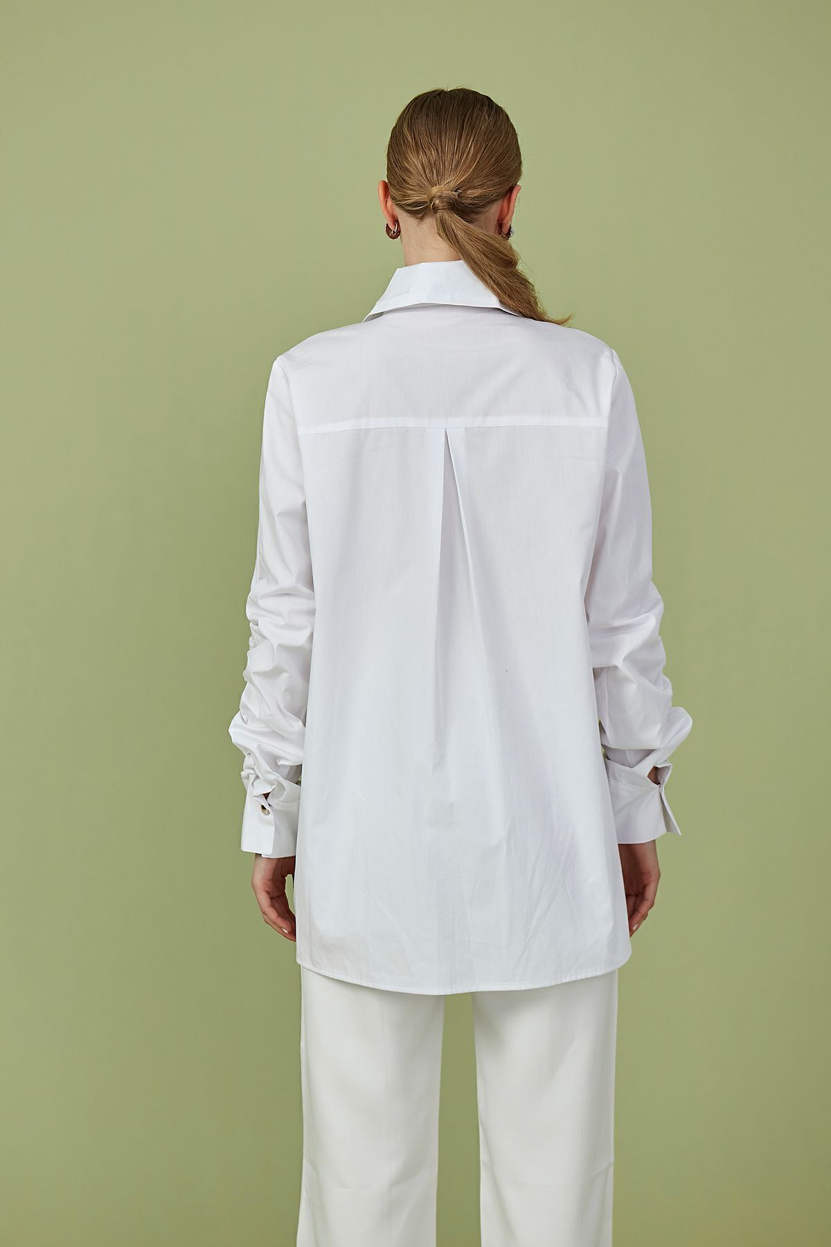 Birgül Bektaş-Poplin Tunic - White and Ruffle Detailed 6