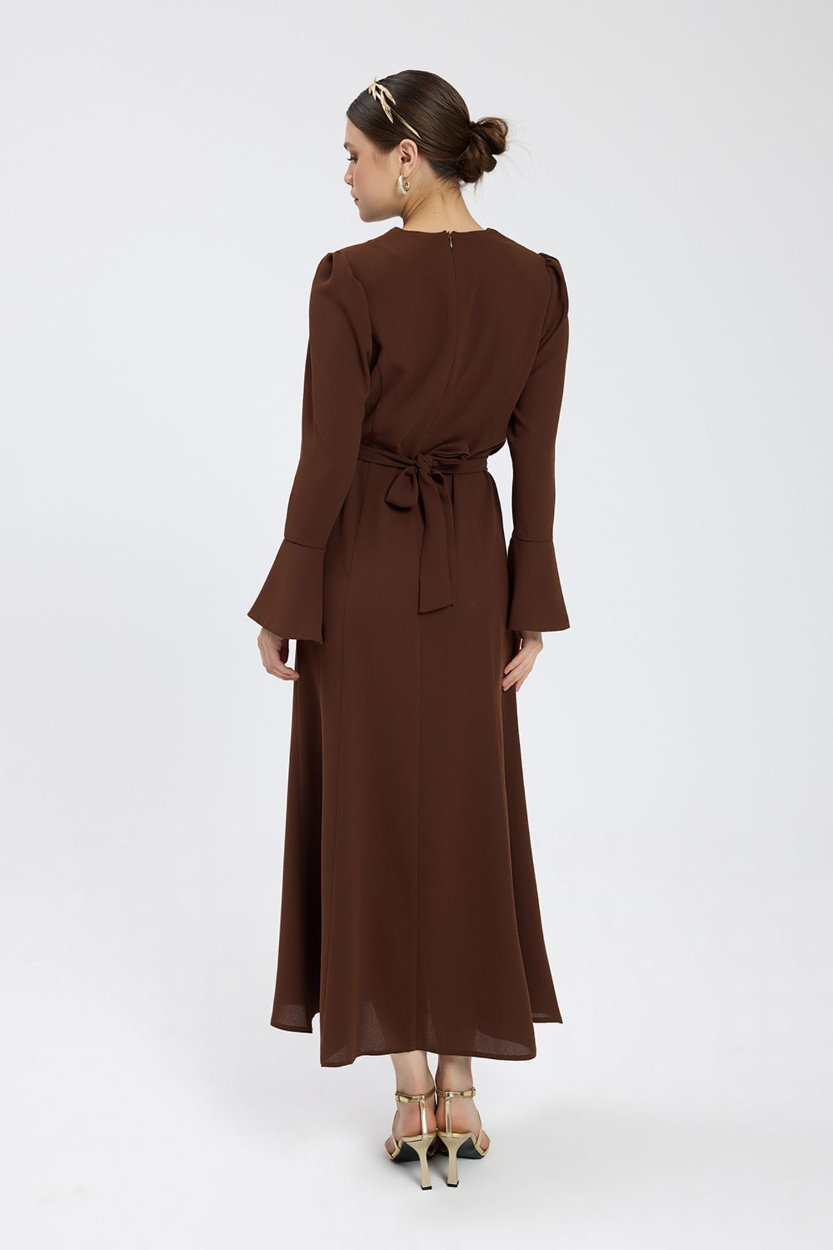 Birgül Bektaş-Brown Belted Crepe Dress 8