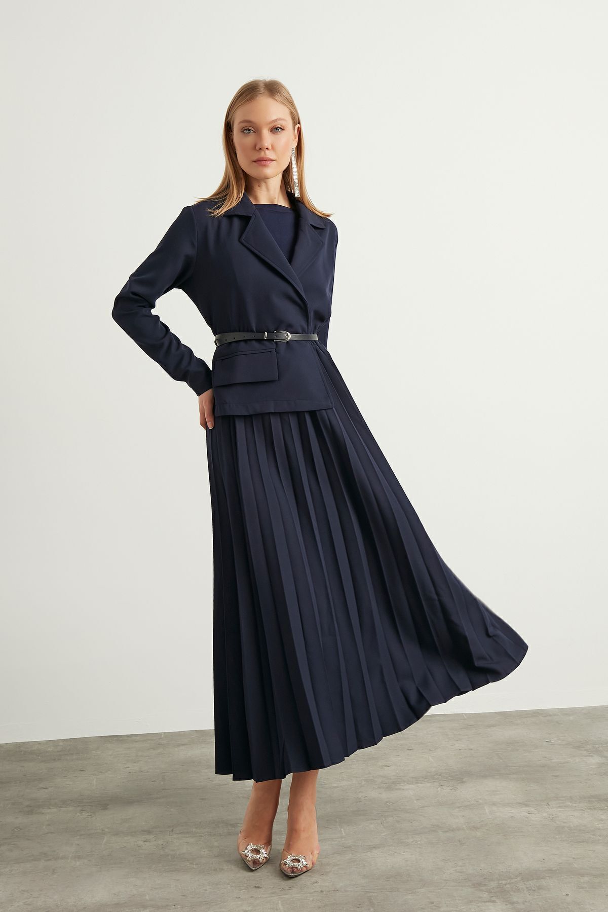 Birgül Bektaş  Lacivert Aden Elbise - Görsel 3