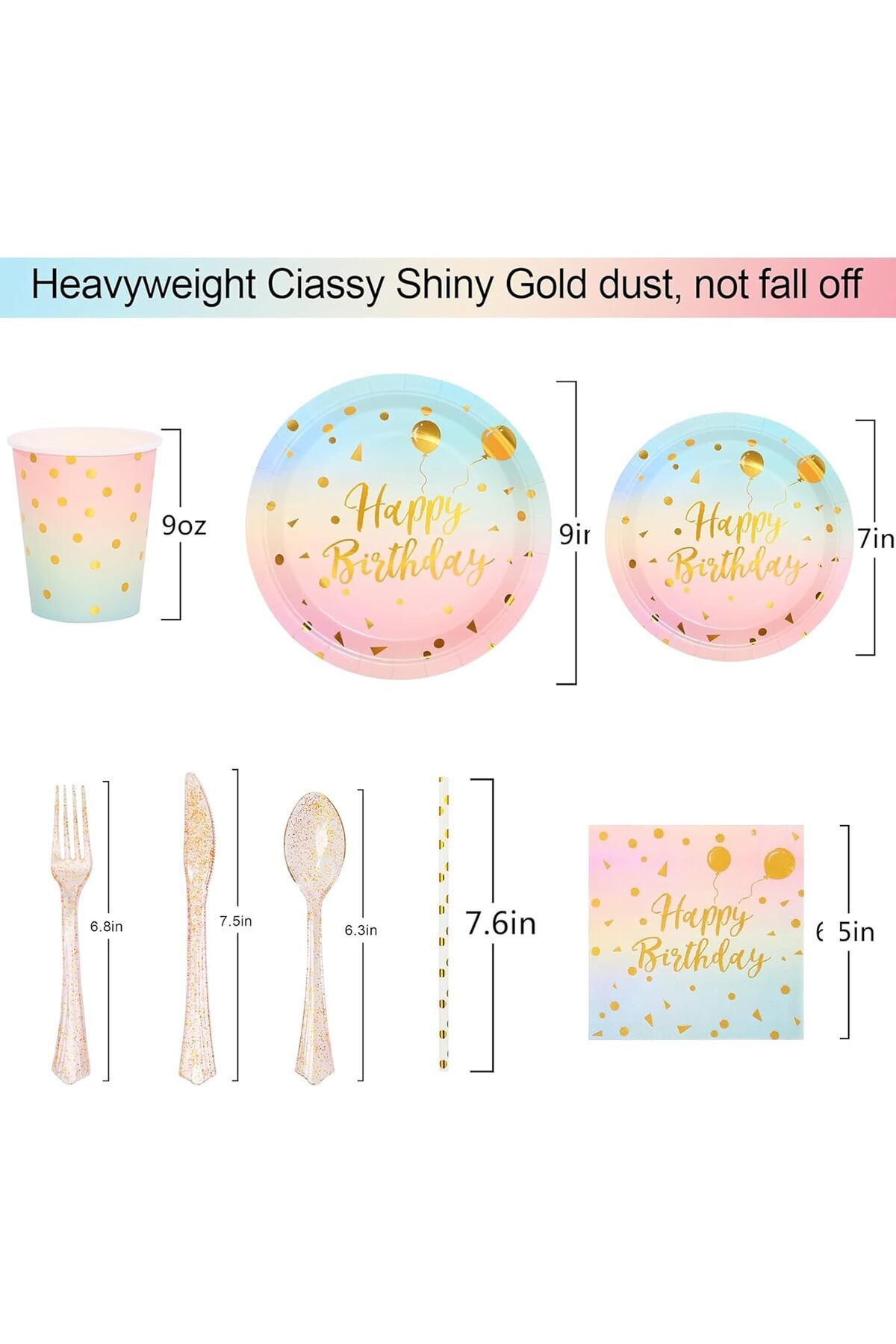 COOYA-80 PCS Party Supplies Set, Disposable Dinnerware with Gold Dots 2