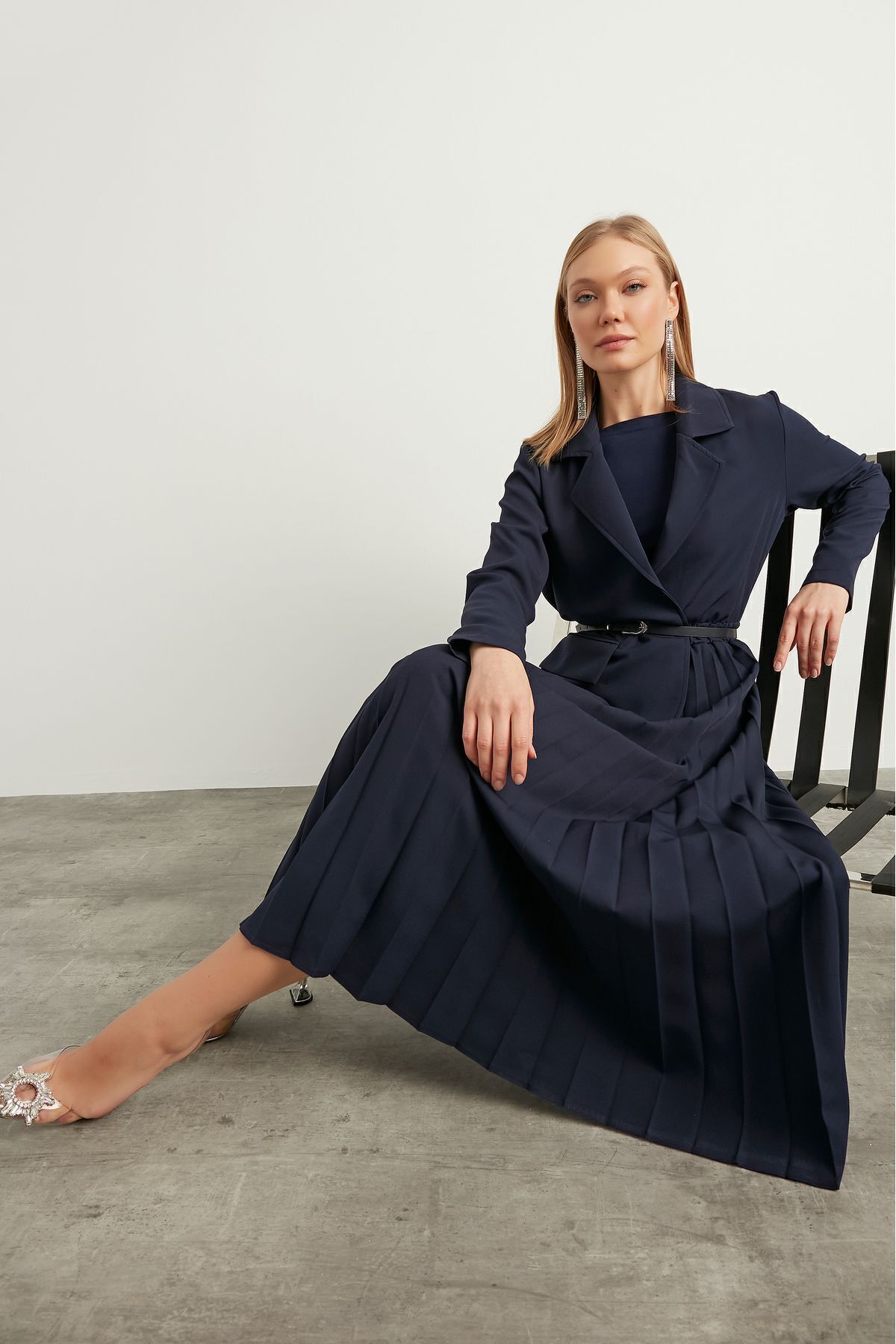 Birgül Bektaş  Lacivert Aden Elbise - Görsel 6