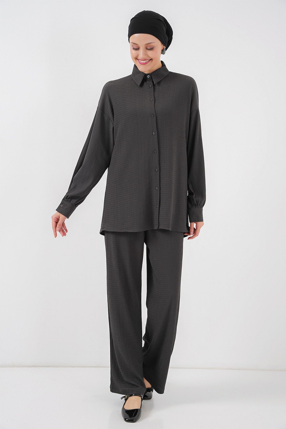 Bigdart-Women's Knitted Bottom Top Set - 6711 in Anthracite Color 4