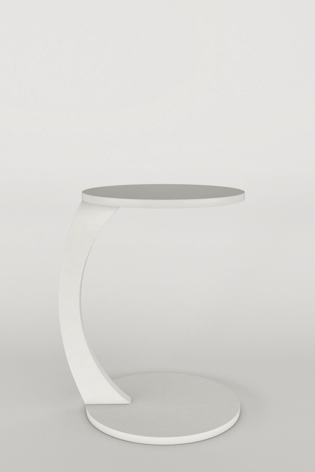 interGO-C-shaped Round End Table With Rolling Wheels - White 6