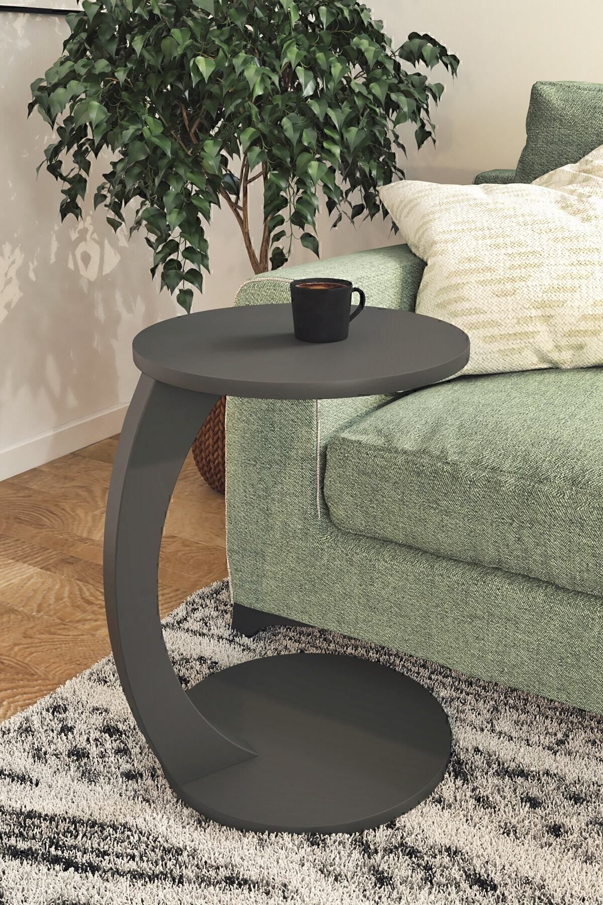 interGO-C-shaped Round End Table With Rolling Wheels - Gray 3