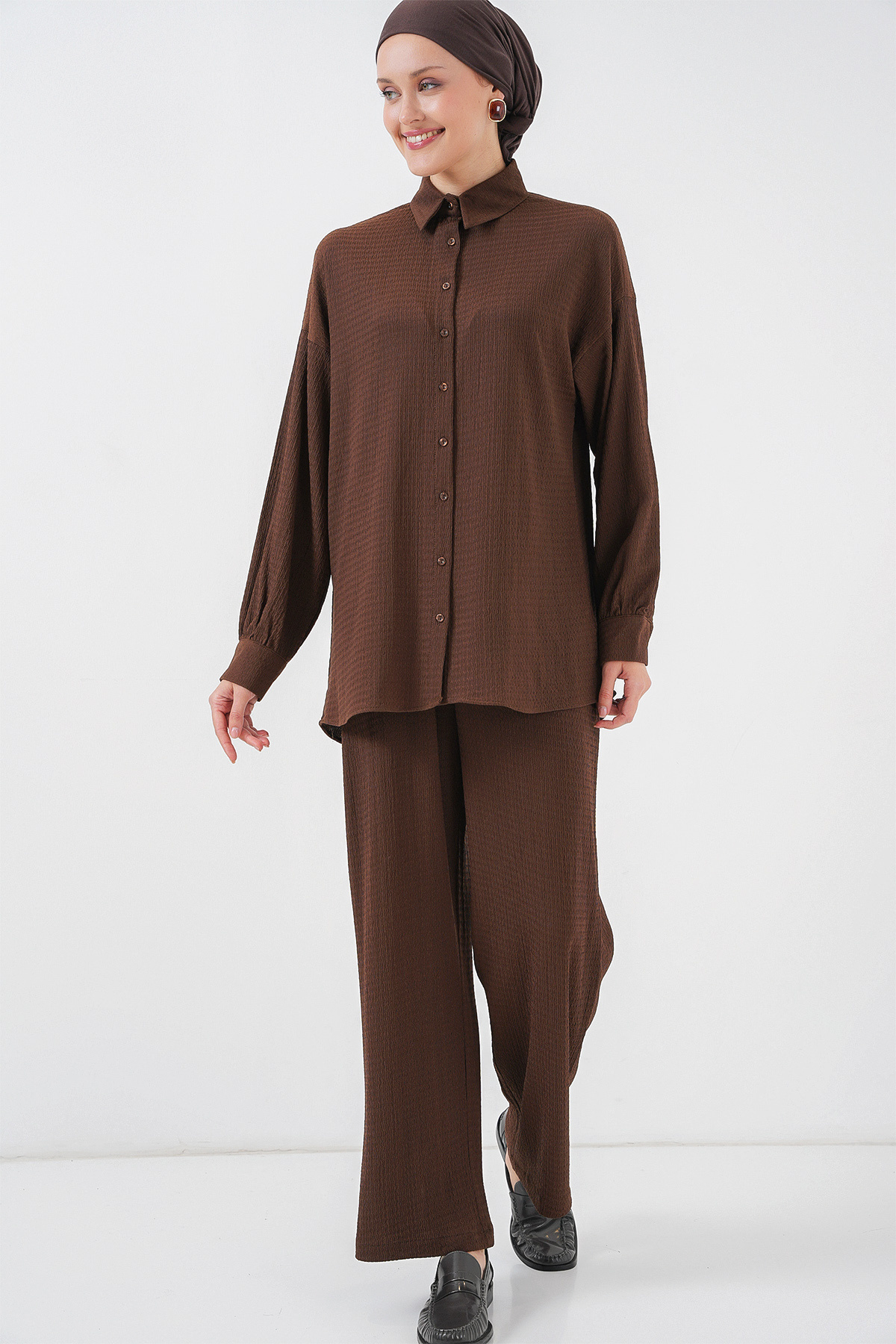 Bigdart-Women's Knitted Hijab Bottom Top Set 6711 - Brown 3