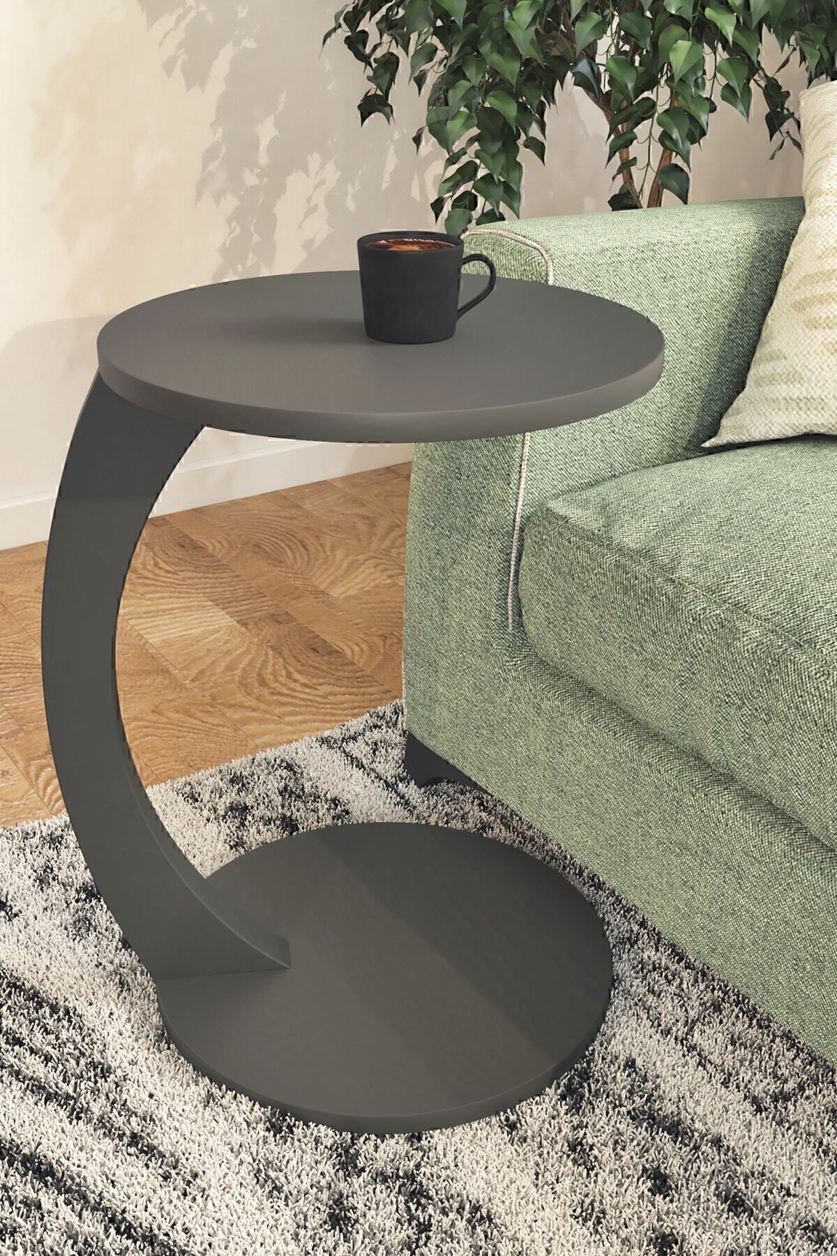 interGO-C-shaped Round End Table With Rolling Wheels - Gray 2