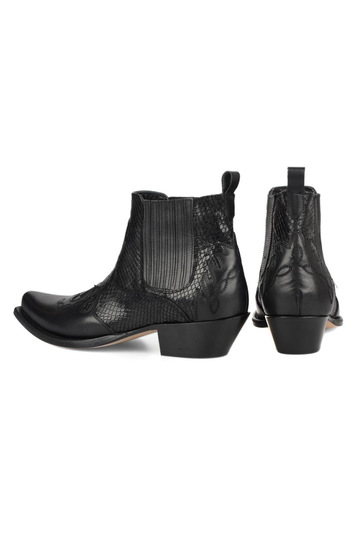FootCourt  Erkek Siyah Kösele Western Kovboy Botu - Görsel 4