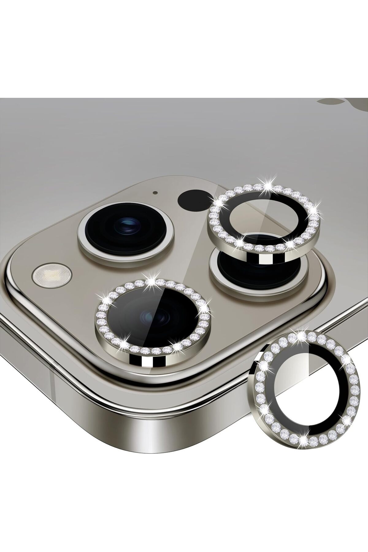 AWH-iPhone 15 Pro/Pro Max Camera Lens Protector, Bling Metal Diamond Ring, 9H Scratchproof (Gray) 1