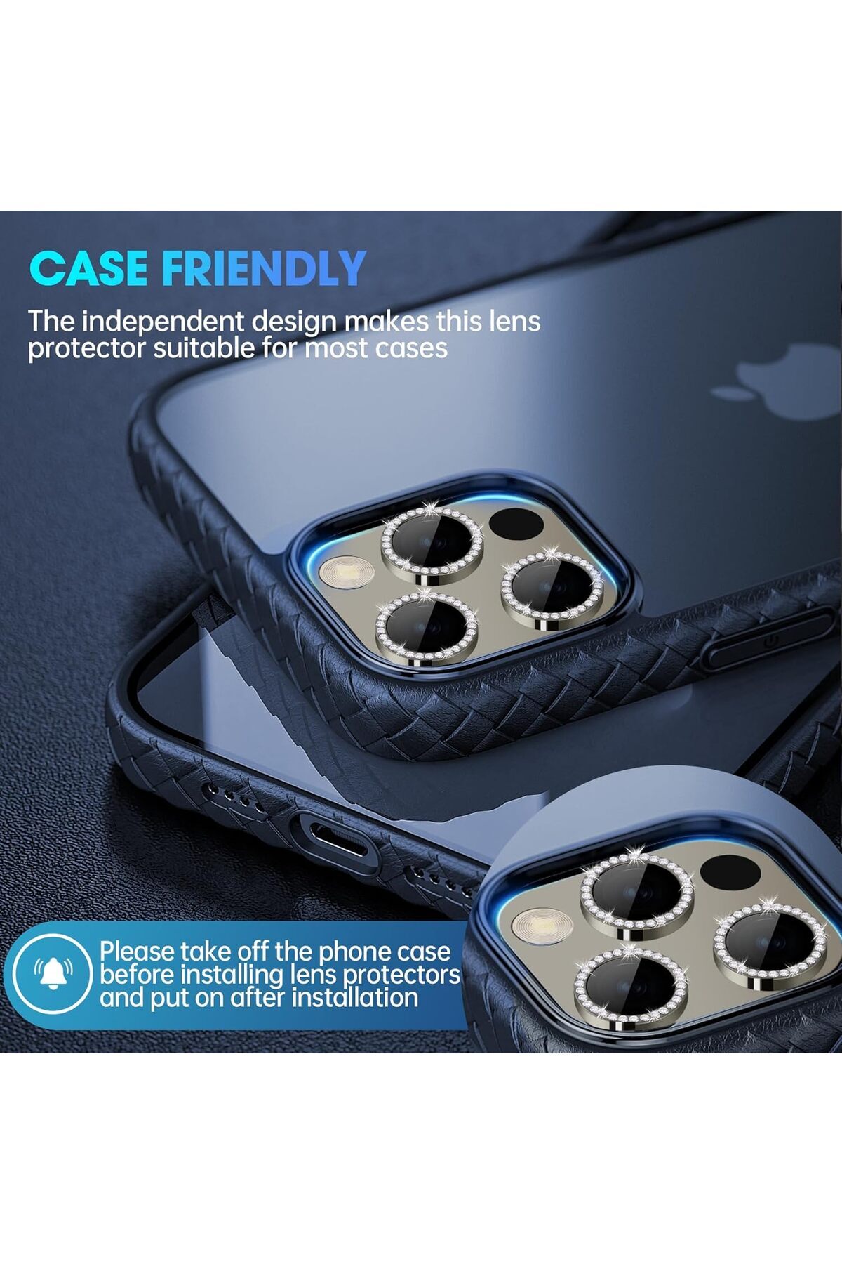 AWH-iPhone 15 Pro/Pro Max Camera Lens Protector, Bling Metal Diamond Ring, 9H Scratchproof (Gray) 6