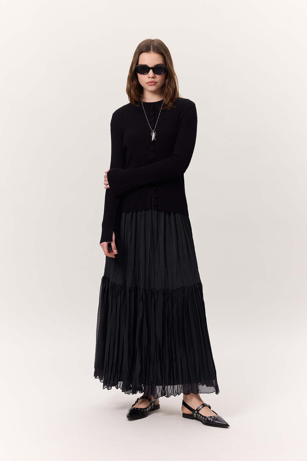 Manuka-DLOUHÁ SUKNĚ CRUSH PLISSE NAVY BLUE 3