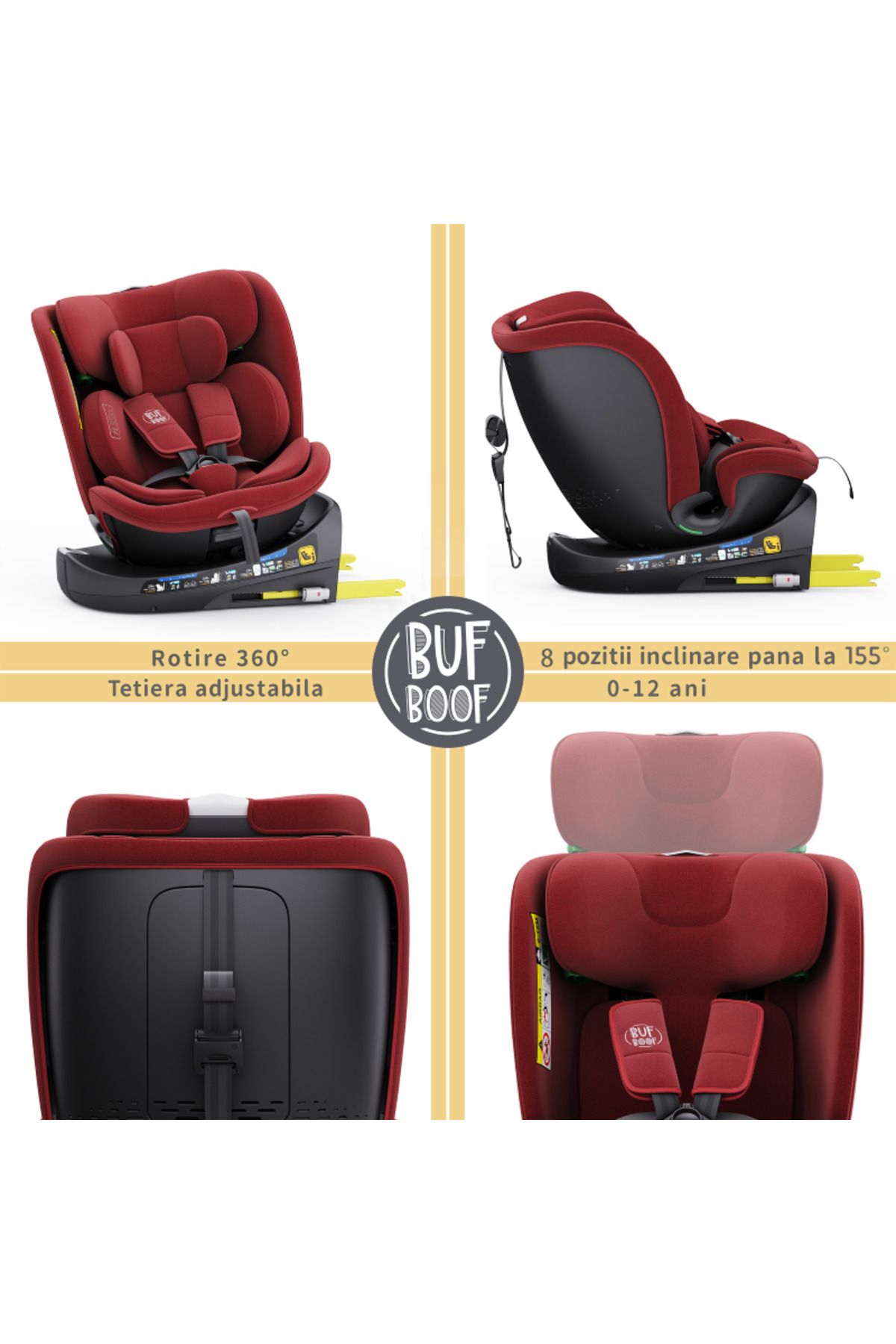 BUF BOOF-Scaun Auto B-joy Deluxe Isize Red Isofix Pozitie Somn 155 Grade Rotativ 40-150 Cm 3
