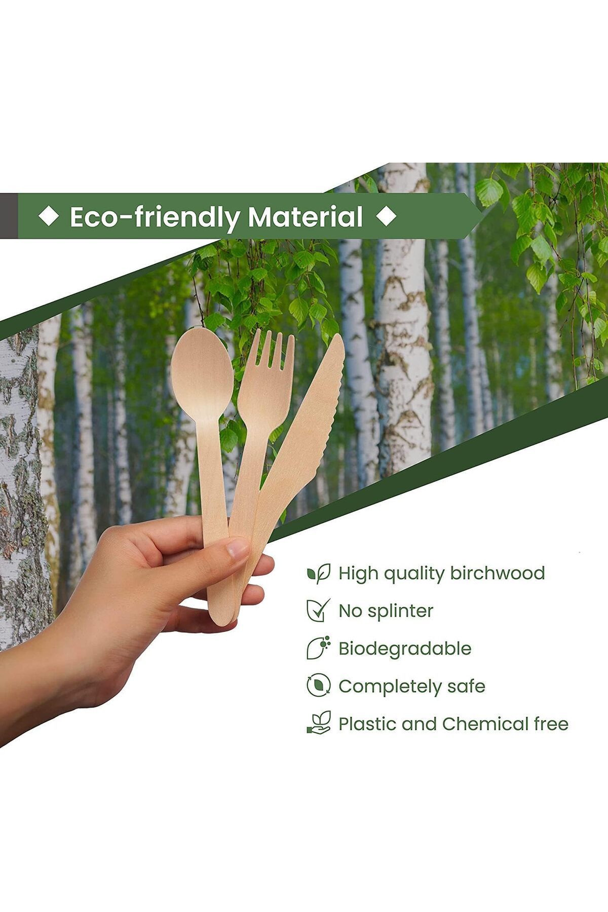 COOYA-50Pcs Disposable Wooden Cutlery Set, Eco Friendly Biodegradable, Compostable for Party Picnic Office 7