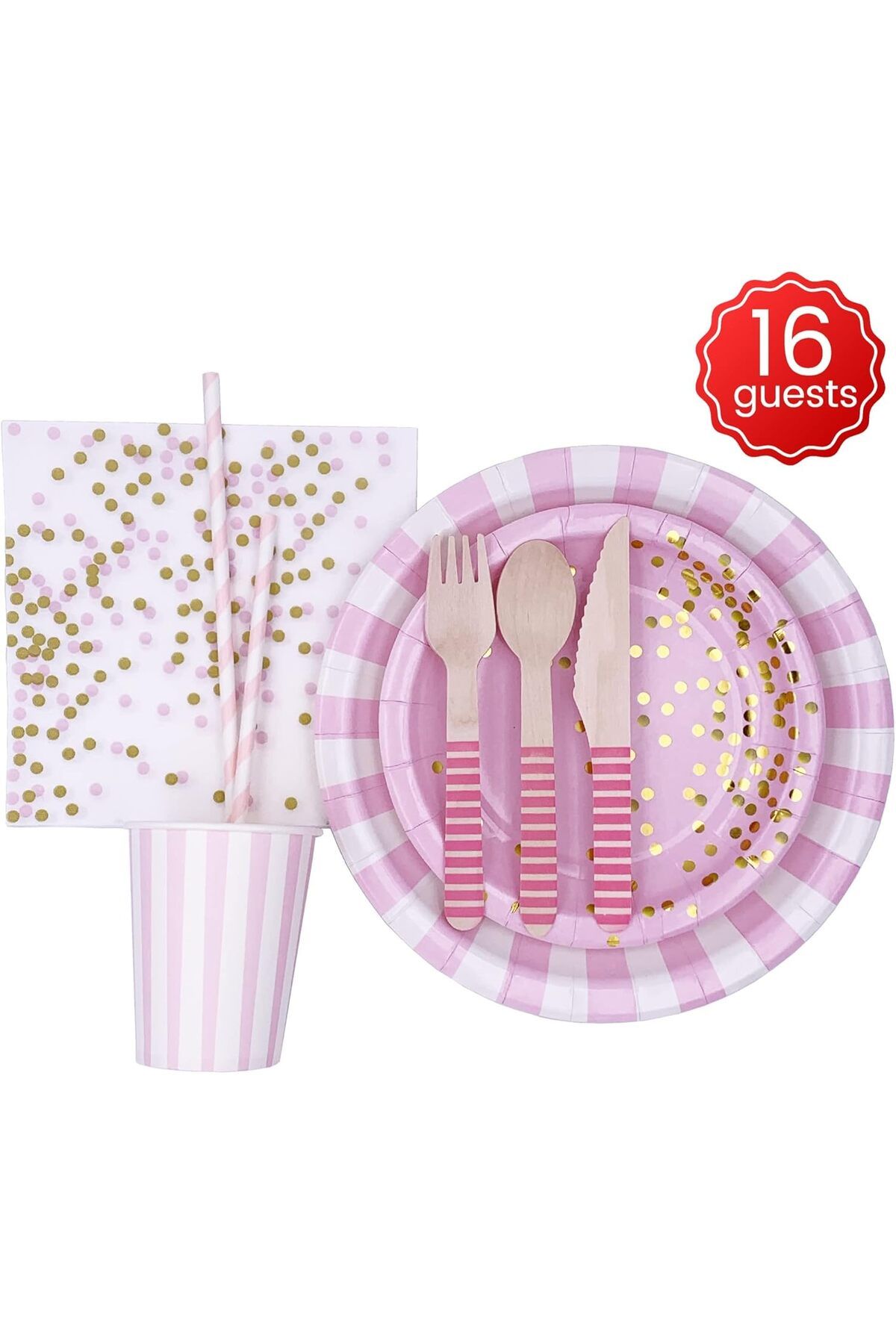 COOYA-128Pcs Pink Dot Disposable Tableware, Party Supplies, for Wedding Baby Shower Bridal Shower 2