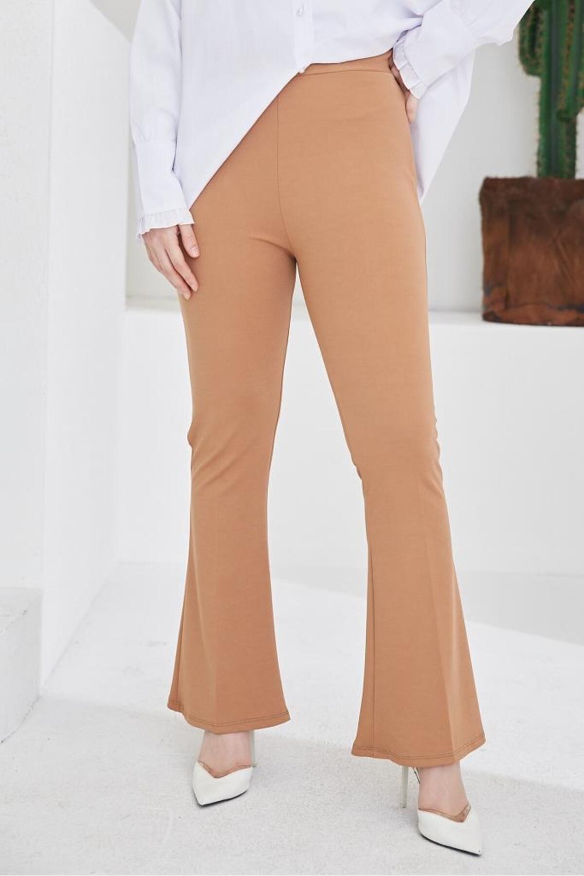 Genel Markalar İspanyol Paça Kumaş Pantolon Camel 206 görsel 4