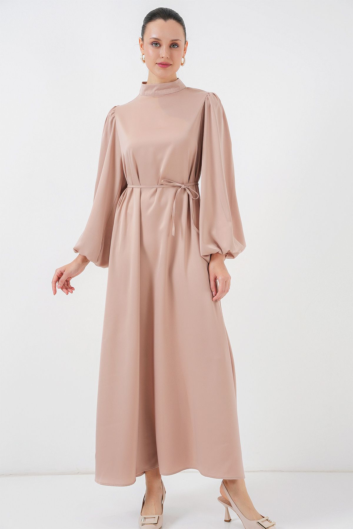 Bigdart-2510 Satin Hijab Evening Dress - Biscuit 2