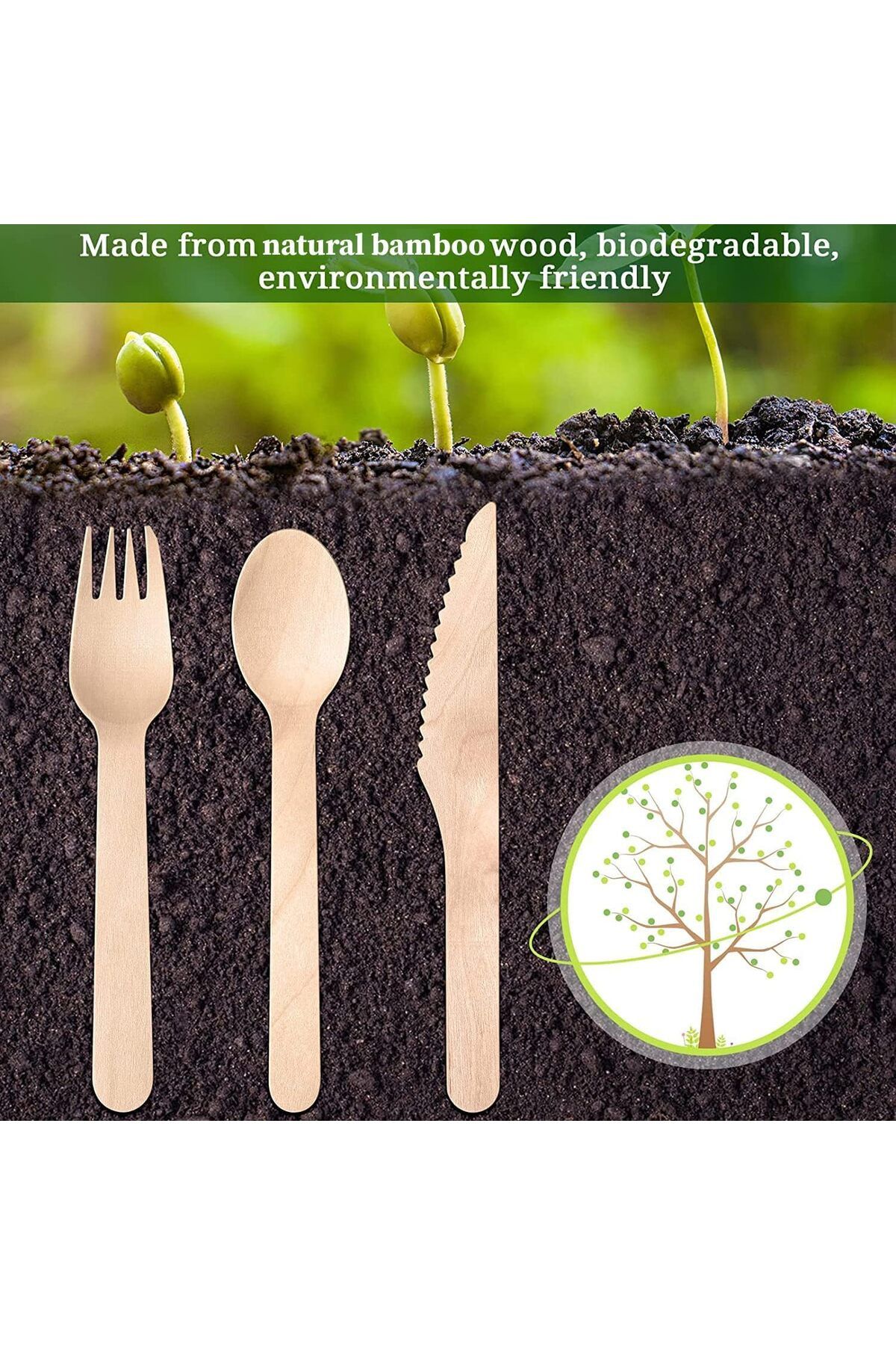 COOYA-50Pcs Disposable Wooden Cutlery Set, Eco Friendly Biodegradable, Compostable for Party Picnic Office 4