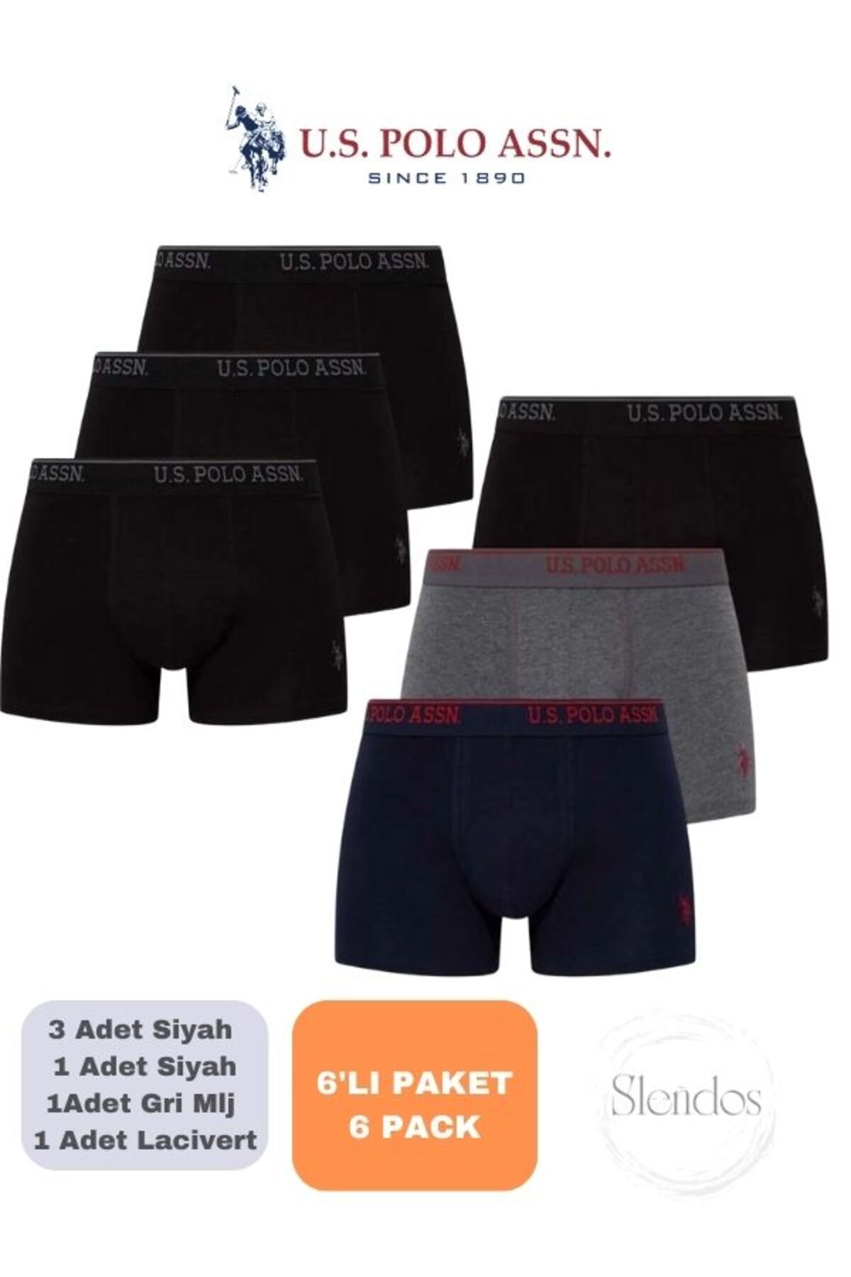 یو اس پولو ست شورت باکسر مردانه دارای مجوز، USPA، بسته 6 عددی (جعبه‌ای)